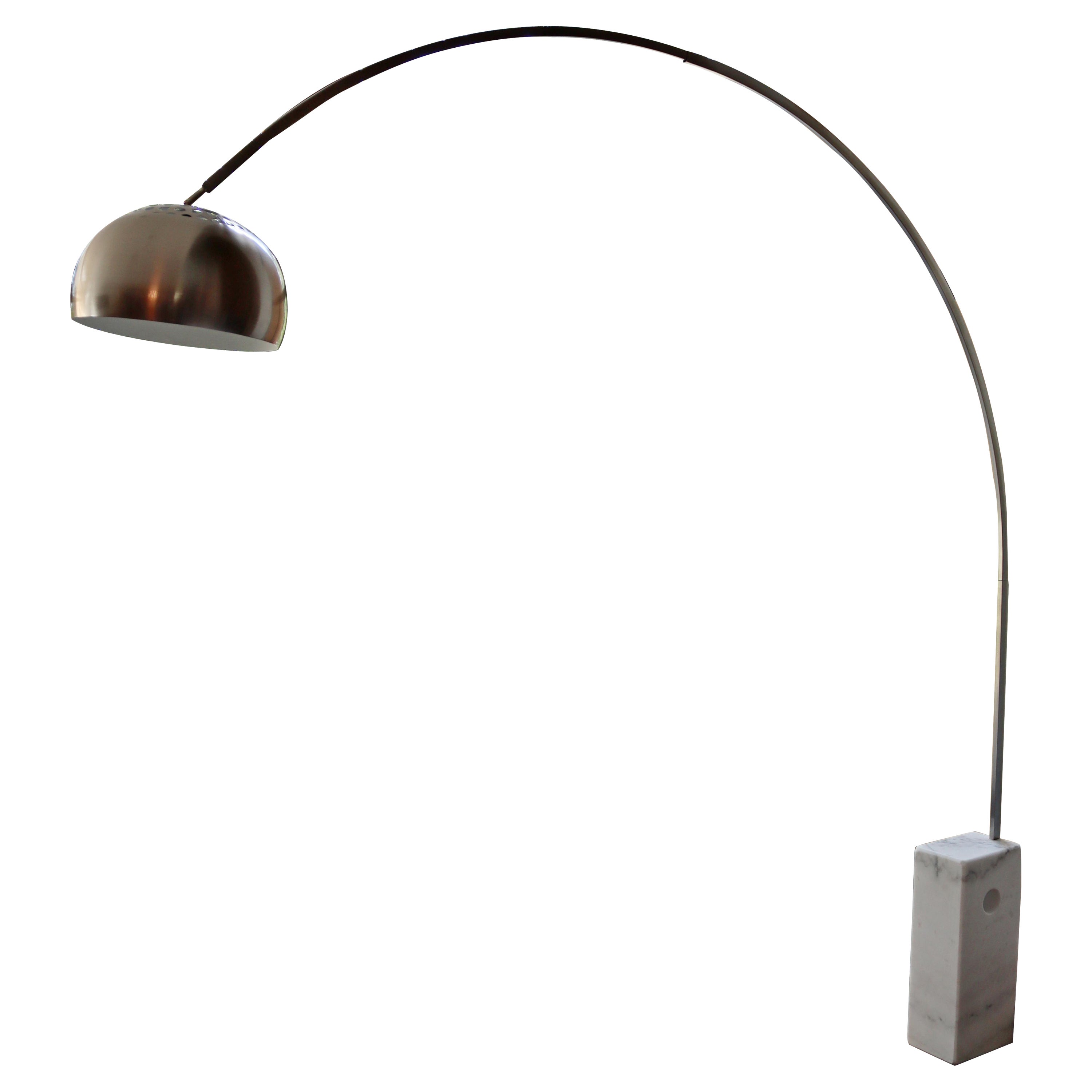 Contemporary Modern Harvey Guzzini White Marble Base Arc Floor Lamp Italy