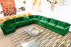 Contemporary Modern Henredon Modular Green Velveteen Sectional Sofa 1980's