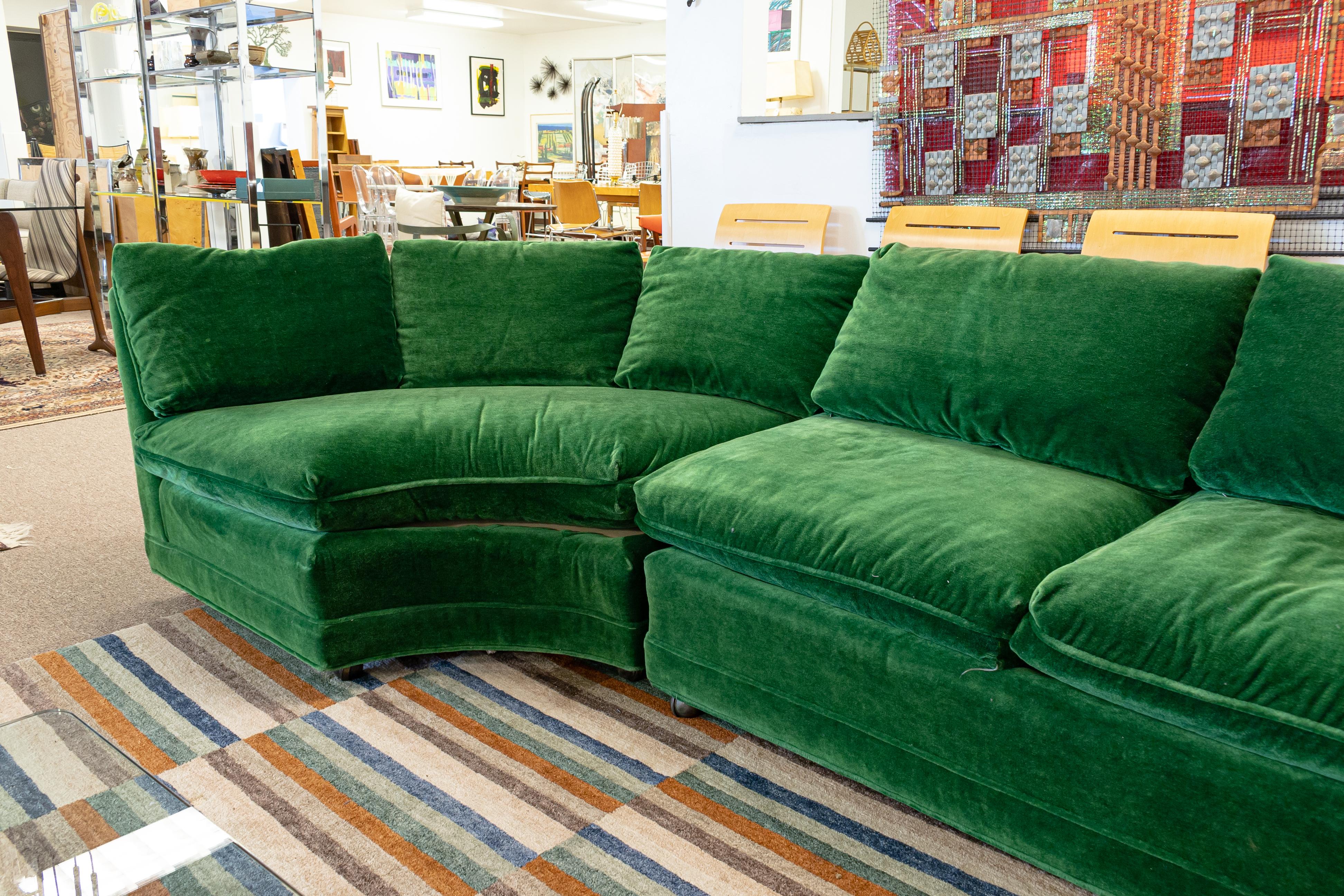 Contemporary Modern Henredon Modular Green Velveteen Sectional Sofa 1980's In Good Condition In Keego Harbor, MI