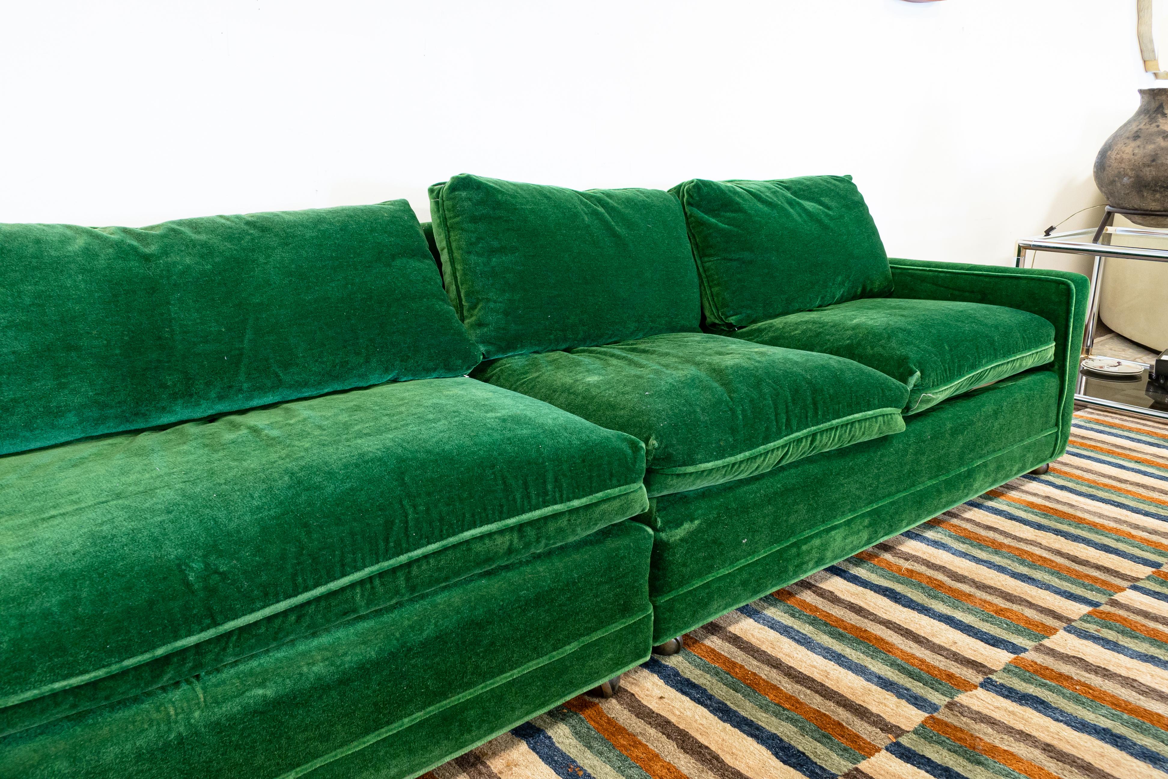 Late 20th Century Contemporary Modern Henredon Modular Green Velveteen Sectional Sofa 1980's