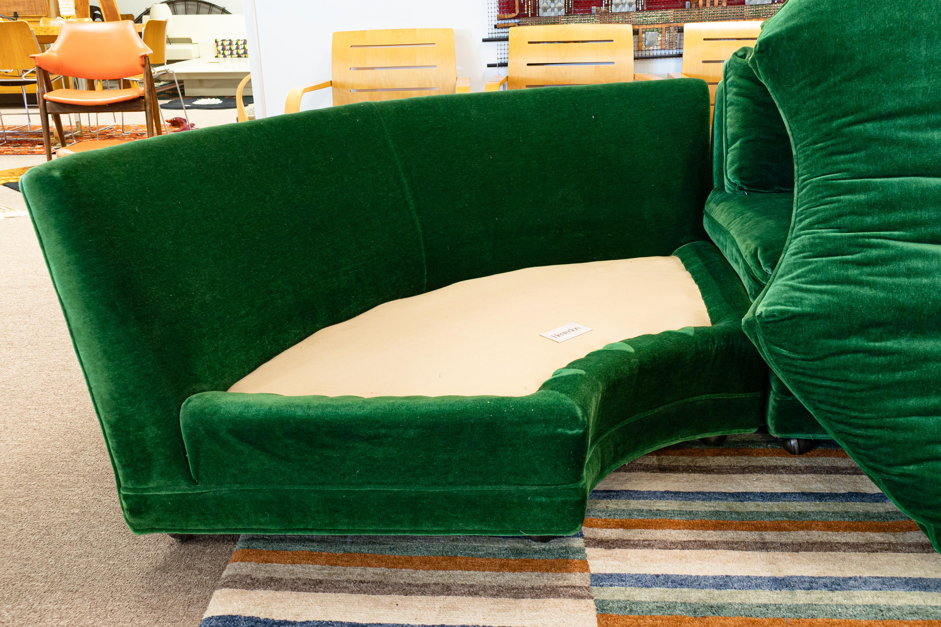 Contemporary Modern Henredon Modular Green Velveteen Sectional Sofa 1980's 1