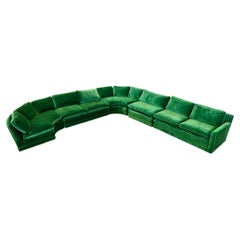 Contemporary Modern Henredon Modular Green Velveteen Sectional Sofa 1980's