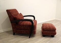 Contemporary Modern Henredon Wood Upholstered Lounge Chair & Ottoman