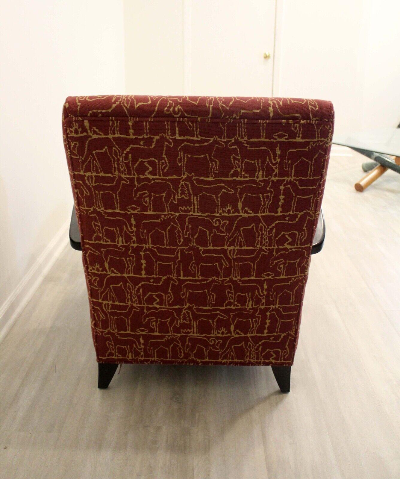 Contemporary Modern Henredon Wood Upholstered Lounge Chair & Ottoman In Good Condition In Keego Harbor, MI