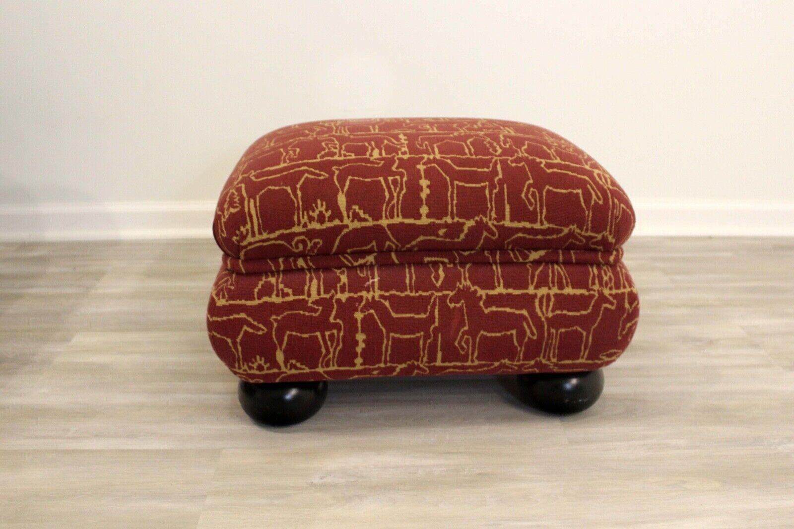 20th Century Contemporary Modern Henredon Wood Upholstered Lounge Chair & Ottoman