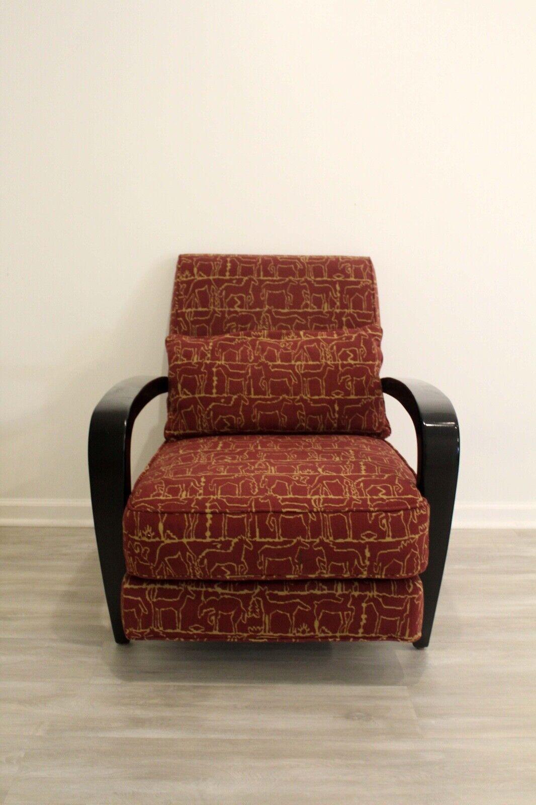 Fabric Contemporary Modern Henredon Wood Upholstered Lounge Chair & Ottoman