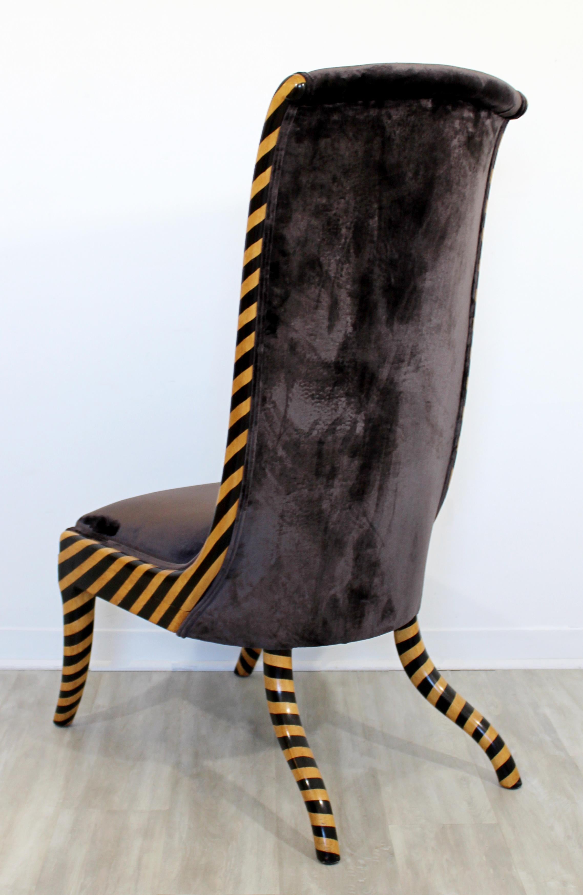 Late 20th Century Contemporary Modern High Backed Side Accent Chair Giraffe Pattern Wood Velvet