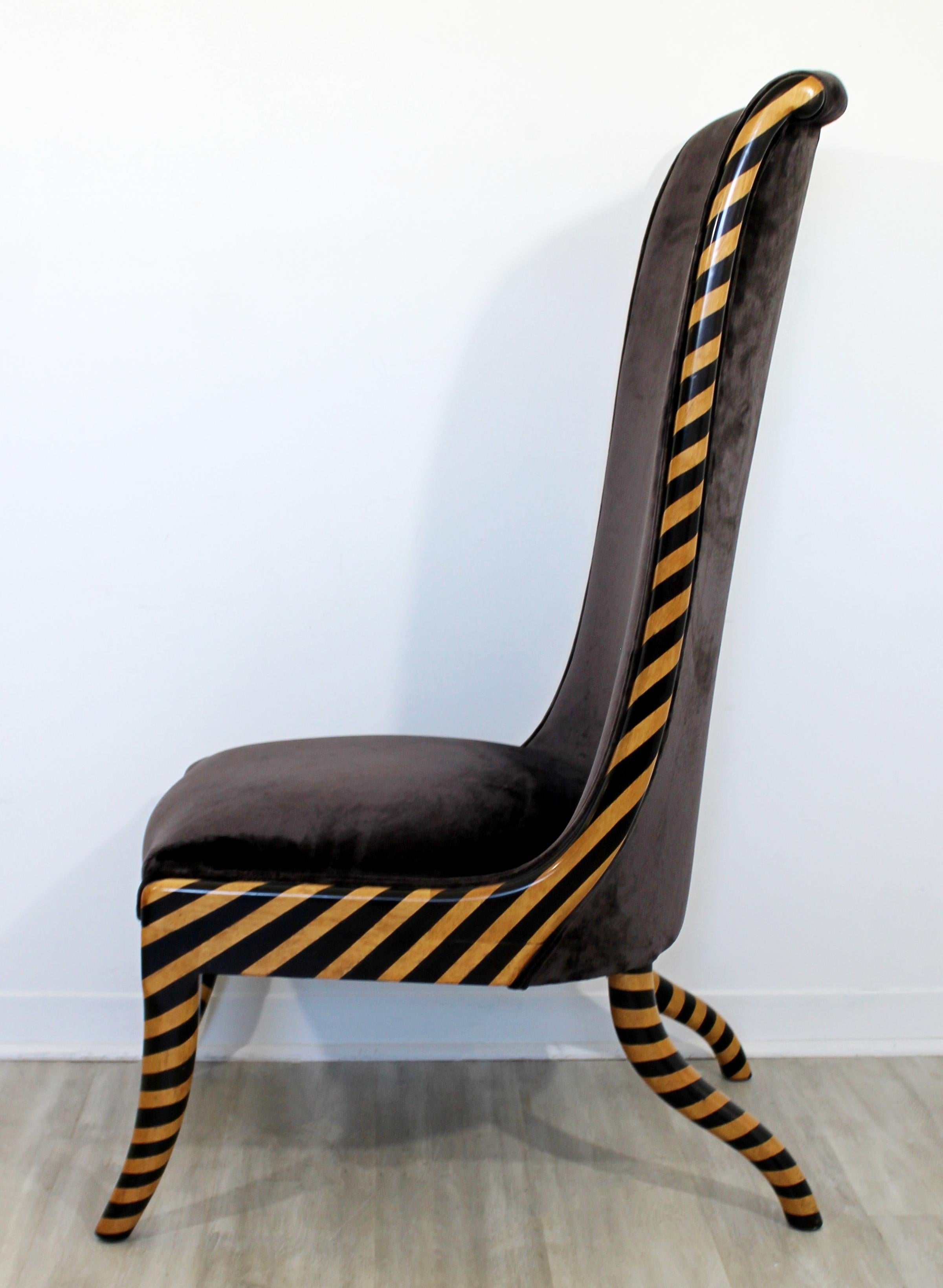 Contemporary Modern High Backed Side Accent Chair Giraffe Pattern Wood Velvet 2