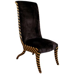 Contemporary Modern High Backed Side Accent Chair Giraffe Pattern Wood Velvet