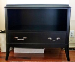 Contemporary Modern Hinkel Harris Pair Ebonized Wood Nightstands Side End Tables