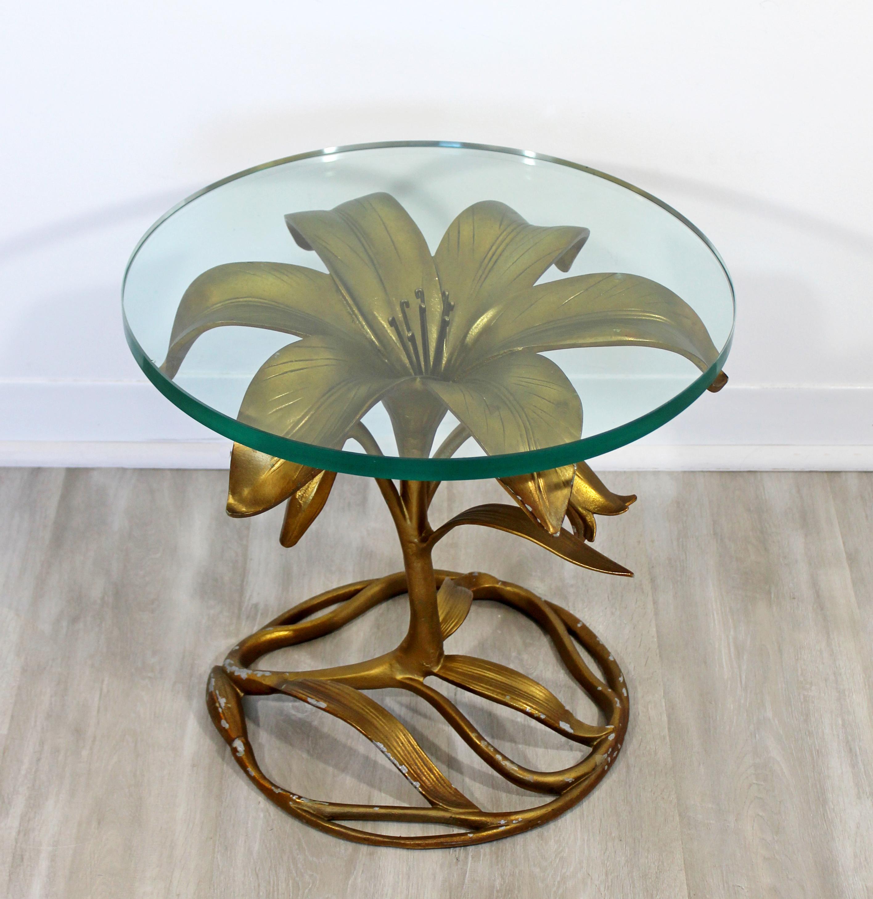 American Contemporary Modern Hollywood Regency Brass Glass Flower Side Table Arthur Court