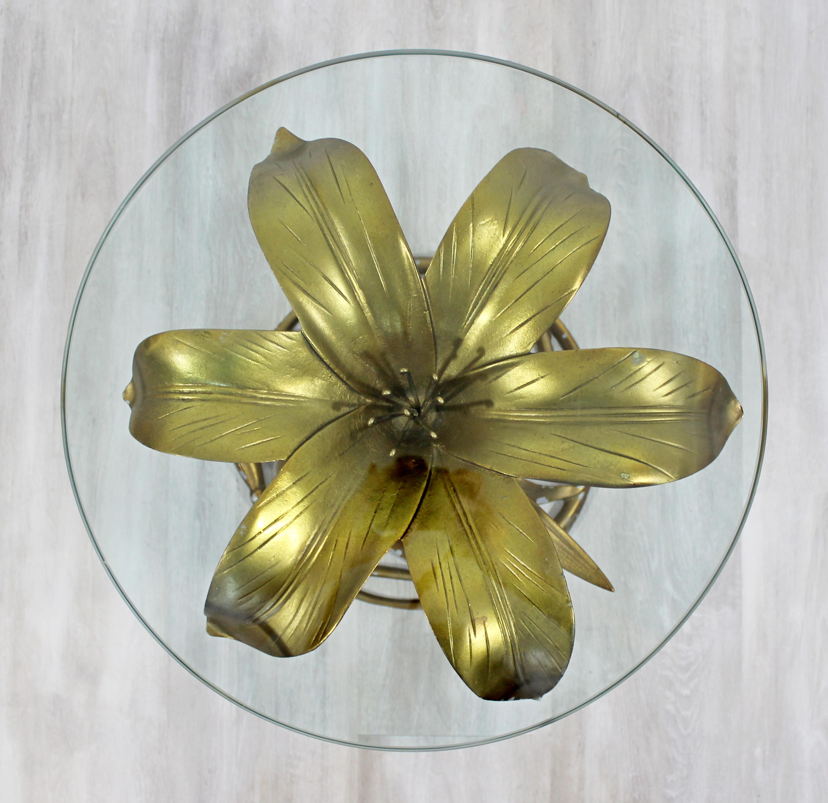 Contemporary Modern Hollywood Regency Brass Glass Flower Side Table Arthur Court In Good Condition In Keego Harbor, MI