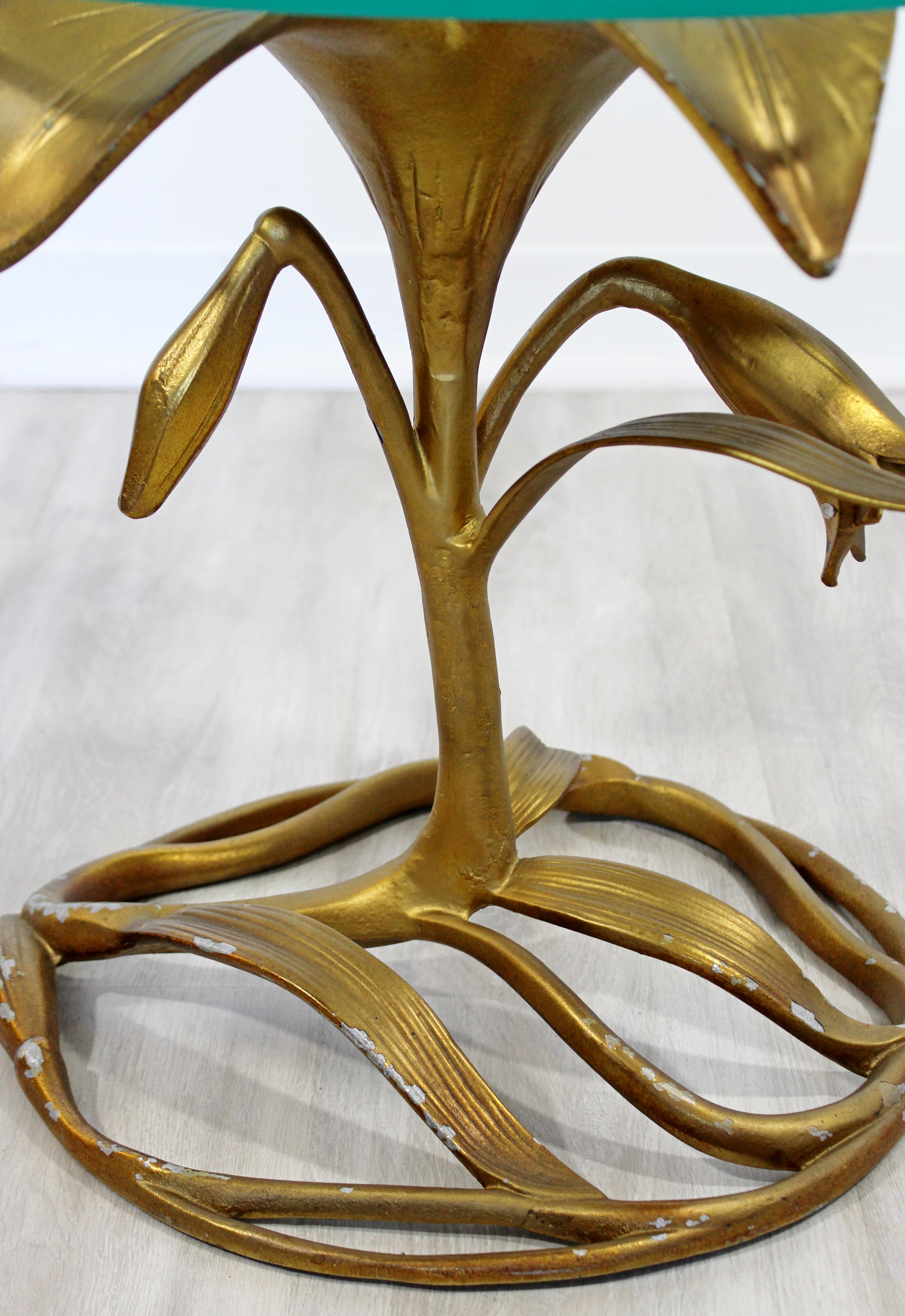 Late 20th Century Contemporary Modern Hollywood Regency Brass Glass Flower Side Table Arthur Court