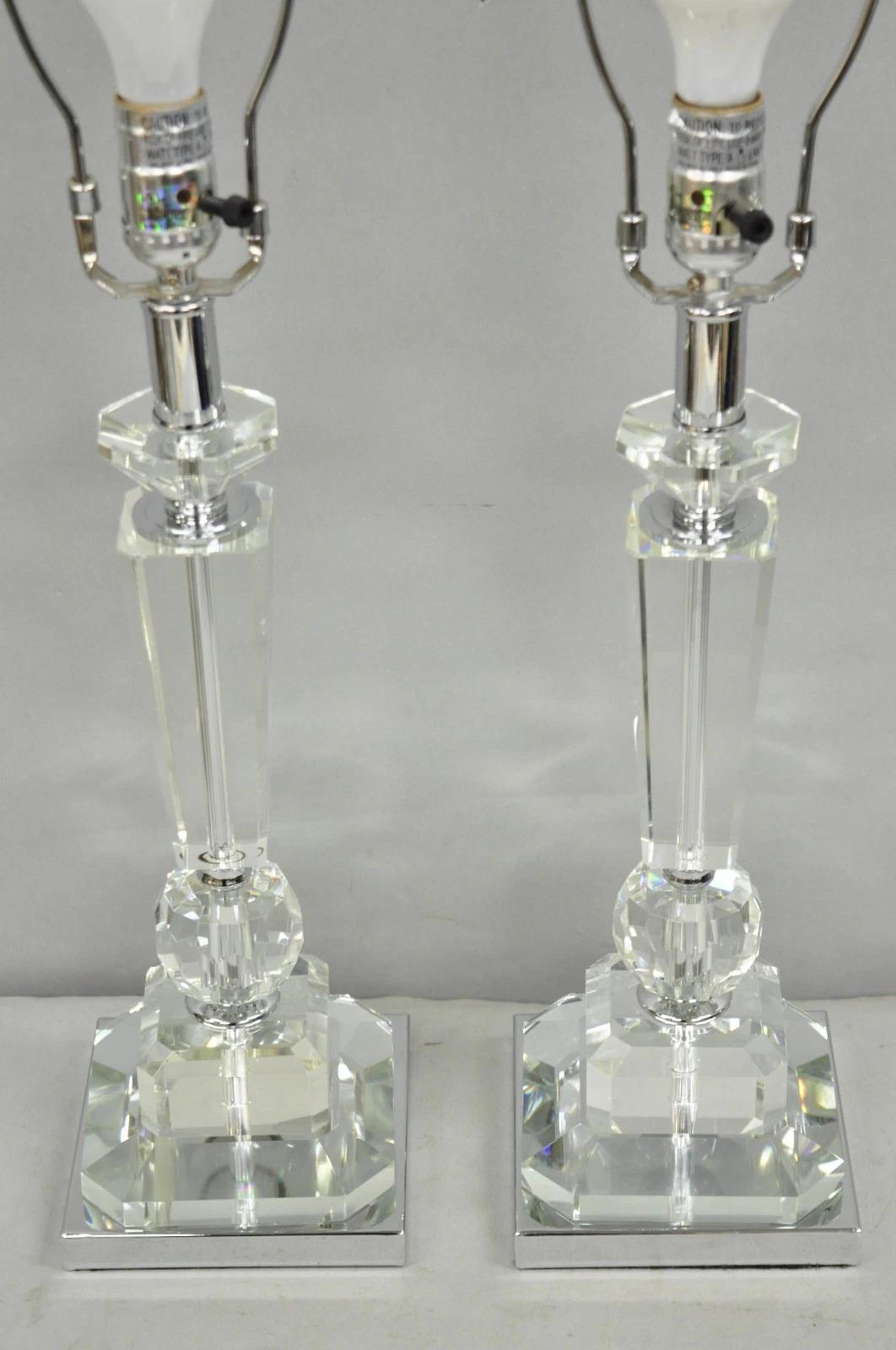 20th Century Contemporary Modern Hollywood Regency Glamorous Lead Crystal Table Lamp - a Pair For Sale