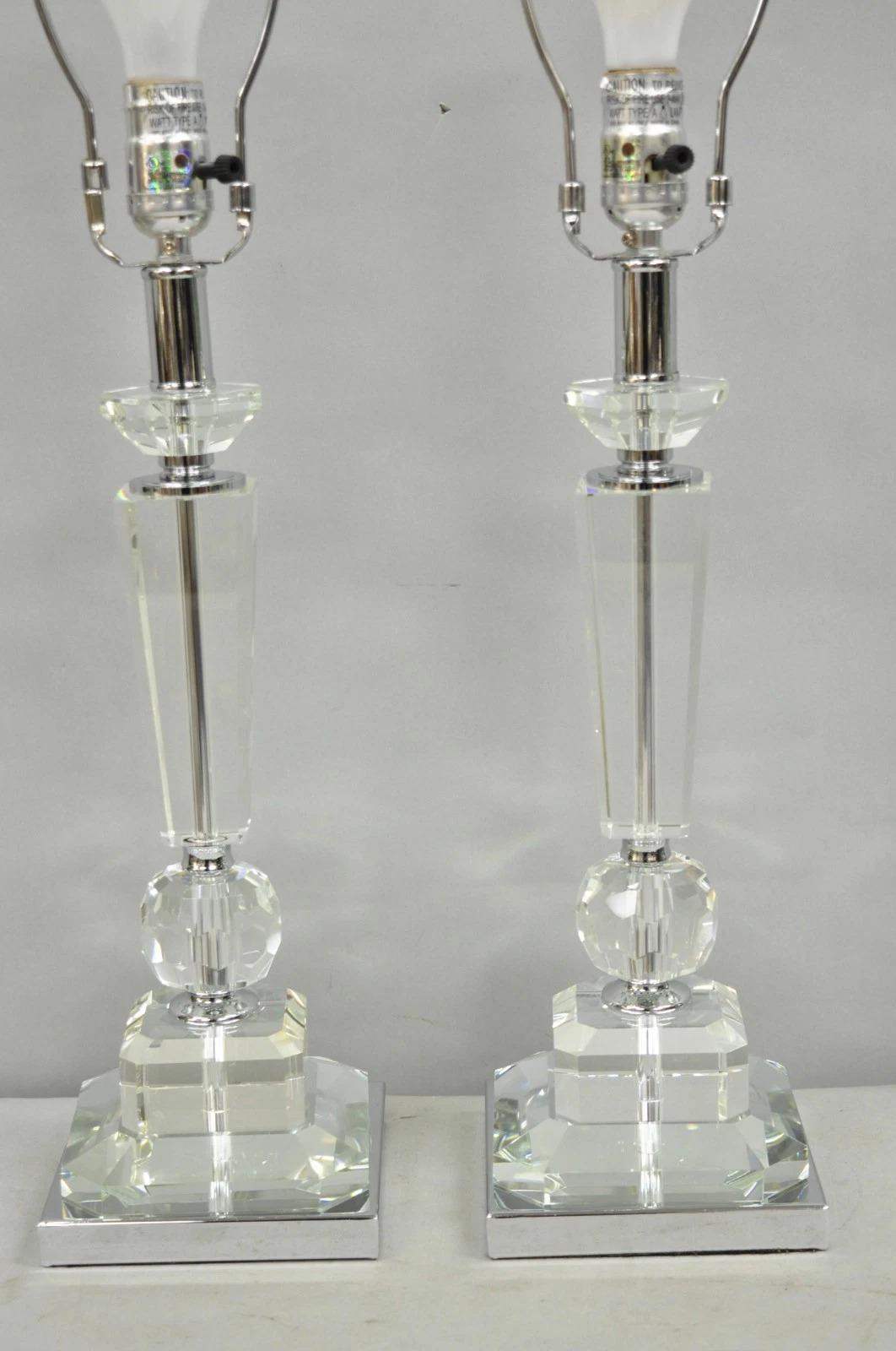 Glass Contemporary Modern Hollywood Regency Glamorous Lead Crystal Table Lamp - a Pair For Sale