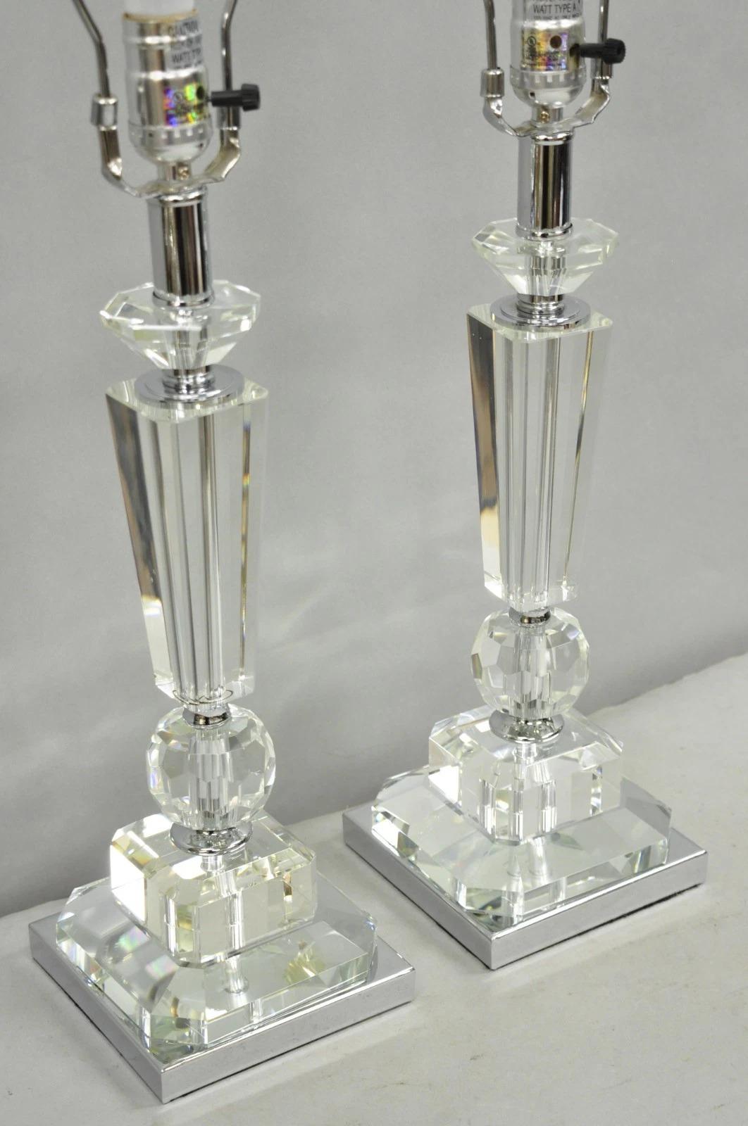 Contemporary Modern Hollywood Regency Glamorous Lead Crystal Table Lamp - a Pair For Sale 1