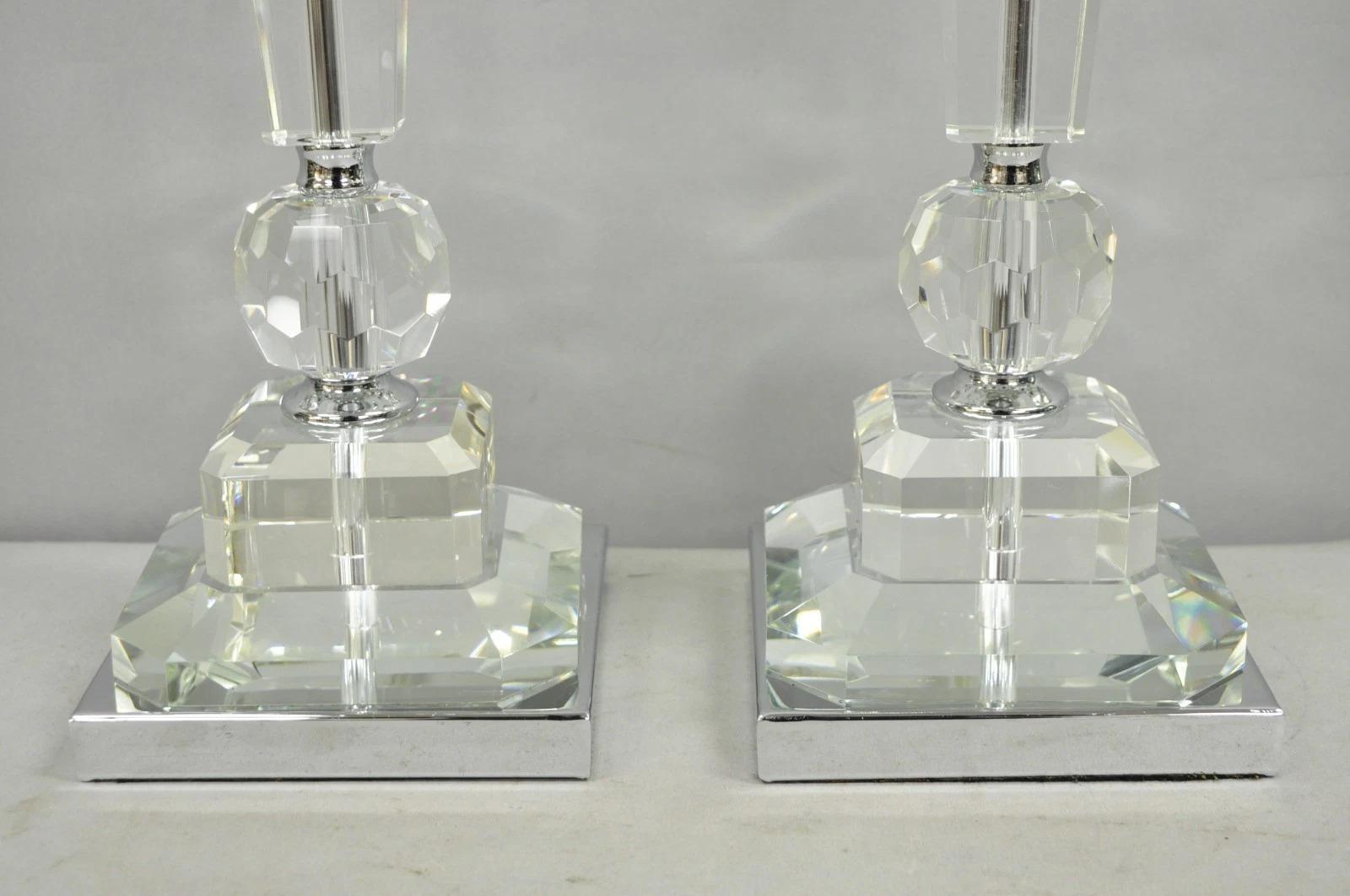 Contemporary Modern Hollywood Regency Glamorous Lead Crystal Table Lamp - a Pair For Sale 3