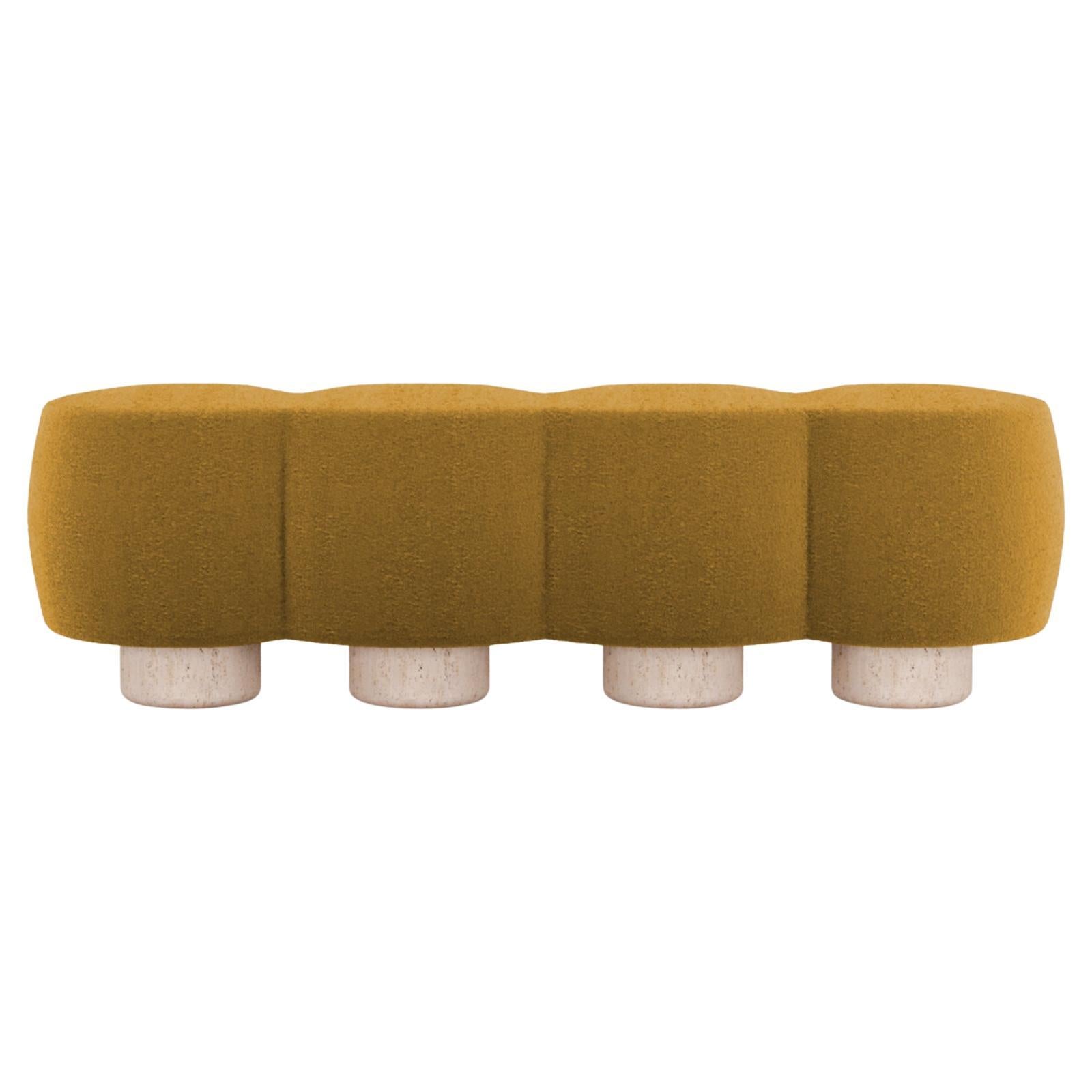 Contemporary Modern Hygge Cloud Bench in Boucle Mustard by Saccal Design House