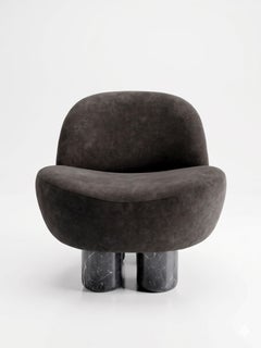Contemporary Modern Hygge Lounge in Black leather & nero marquina marble