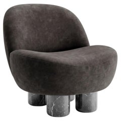 Contemporary Modern Hygge Lounge in Black leather & nero marquina marble