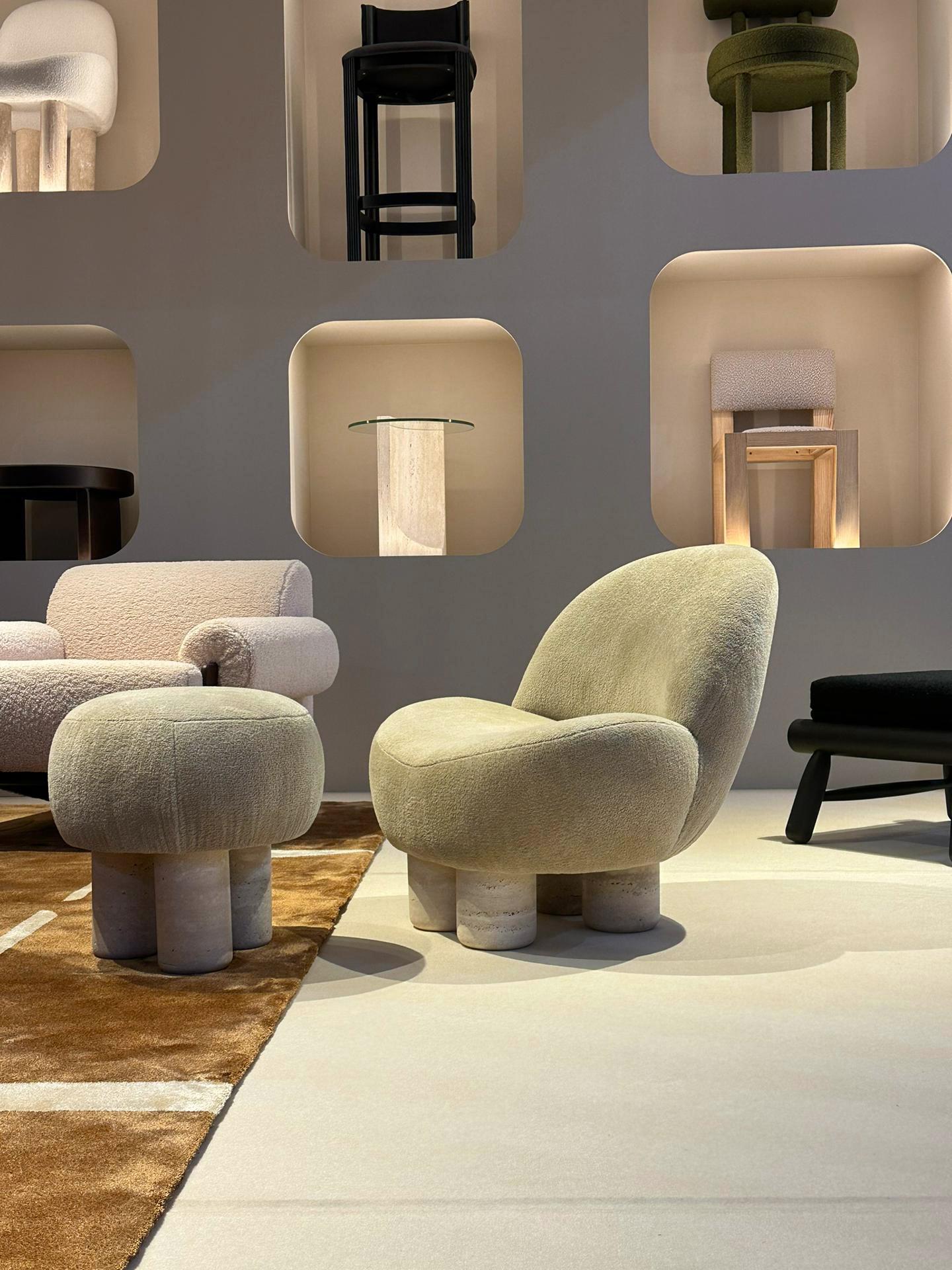 Zeitgenössische moderne Hygge-Lounge aus Stoff und Travertin, 2er-Set von Sammler im Angebot 8