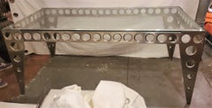Contemporary Modern Industrial Italian Glass Top Metal Table