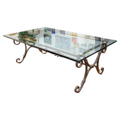 Contemporary Modern Iron and Glass Rectangular Glass Coffee Table