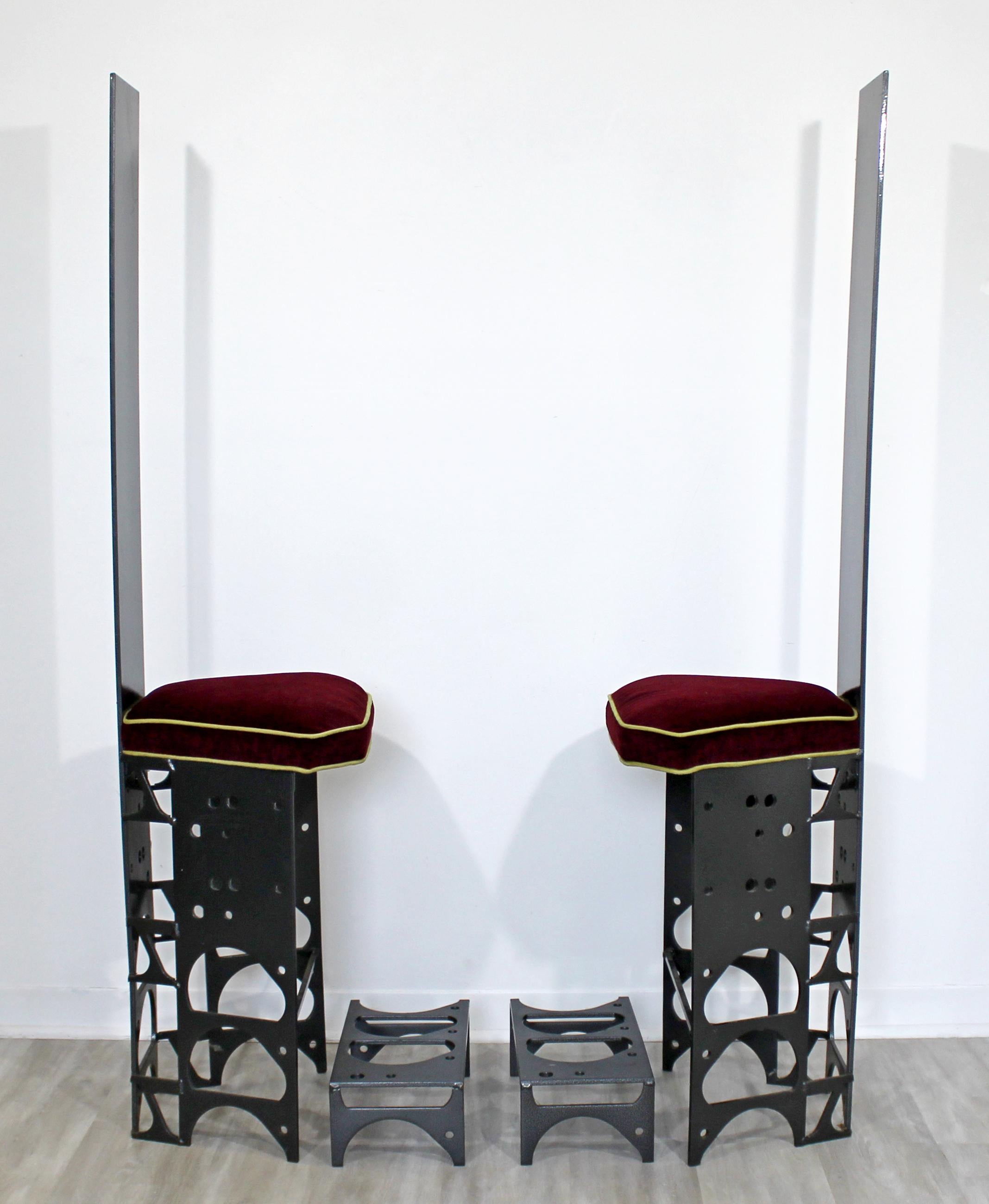 20th Century Contemporary Modern Ironsworks King and Queen Pair of Iron Art Chairs & Ottomans