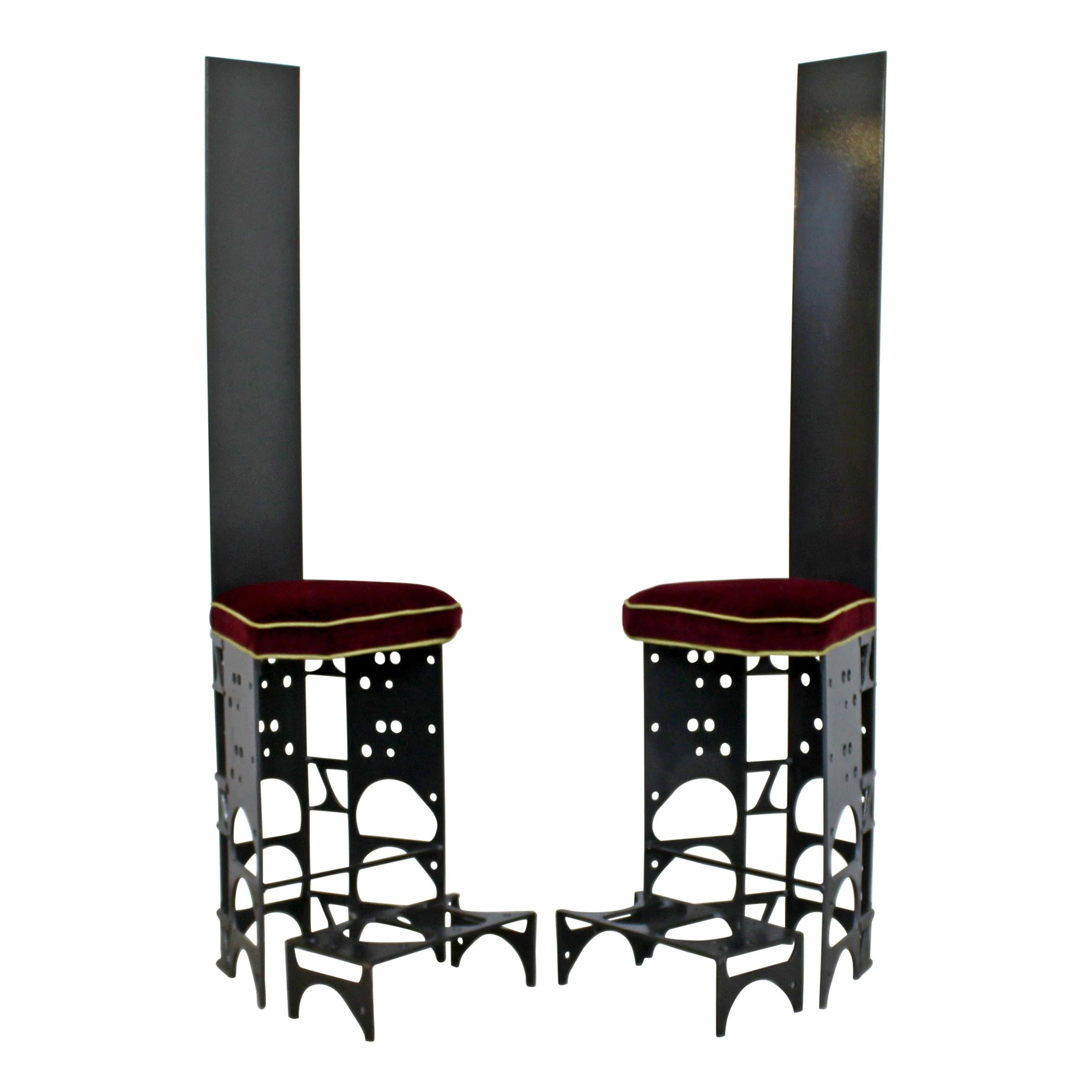 Contemporary Modern Ironsworks King and Queen Pair of Iron Art Chairs & Ottomans