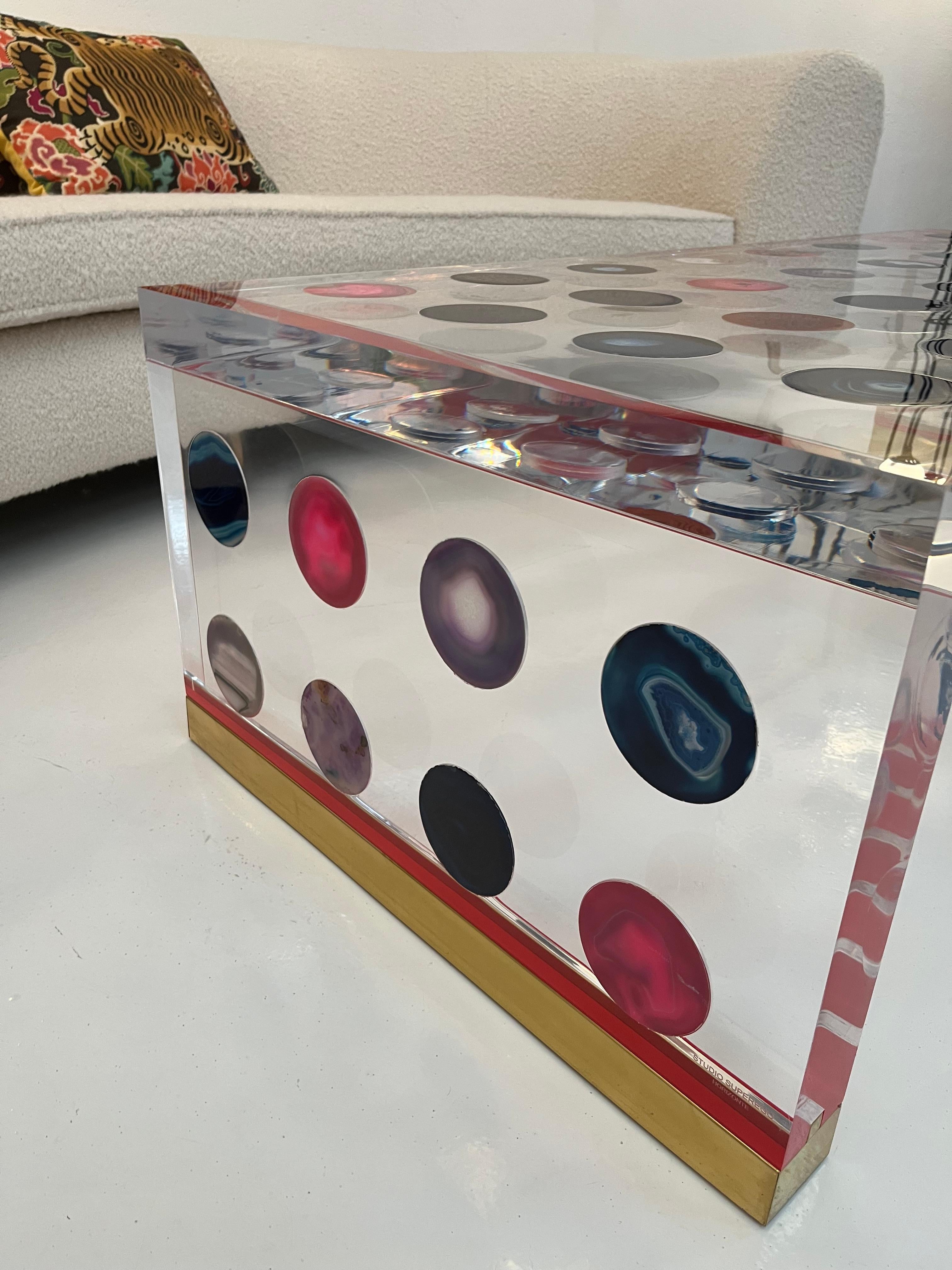 Italian Clear Coffee Table With Colored Agates Designed by Superego Studio For Sale 1
