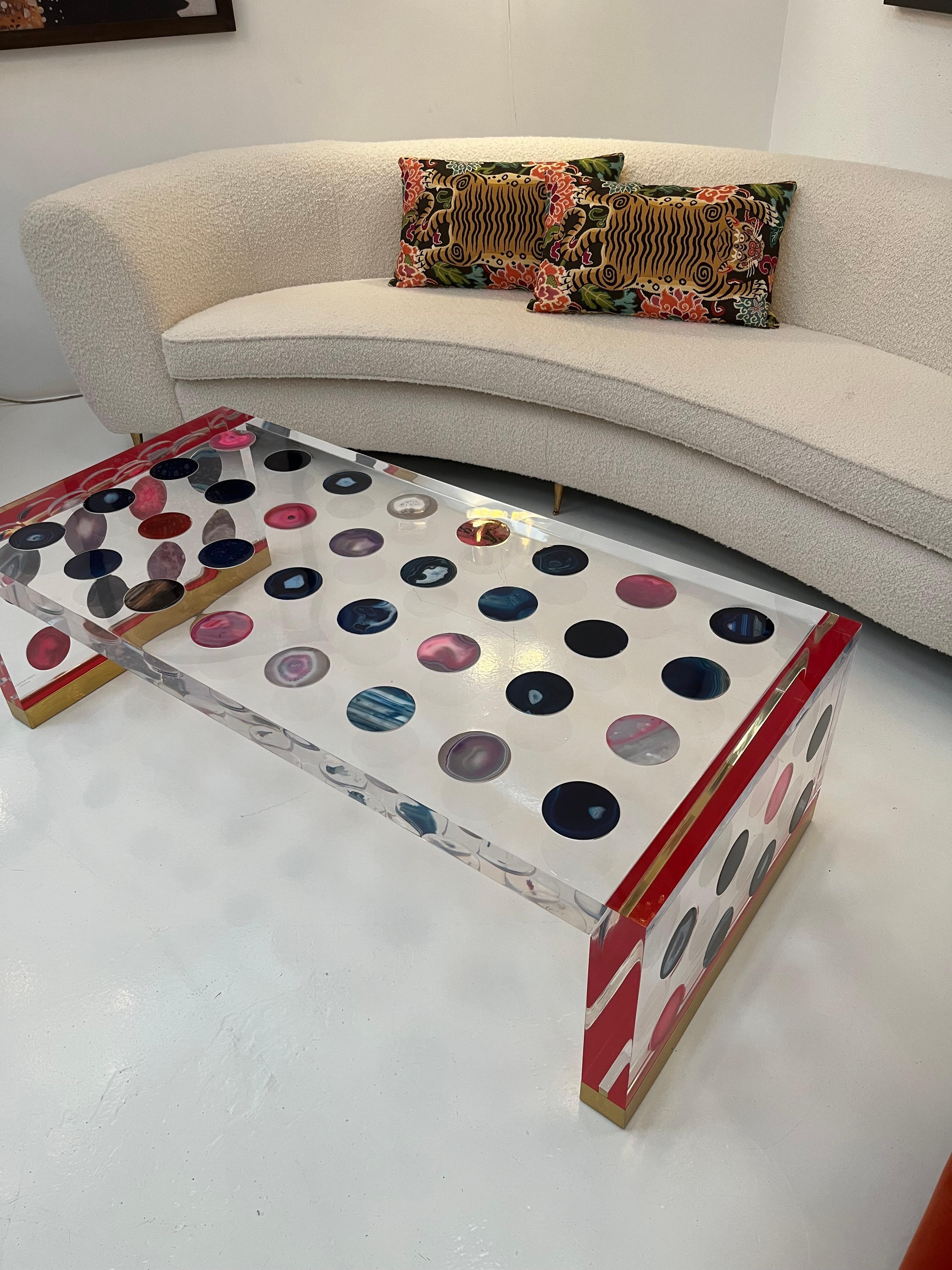 Italian Clear Coffee Table With Colored Agates Designed by Superego Studio For Sale 2