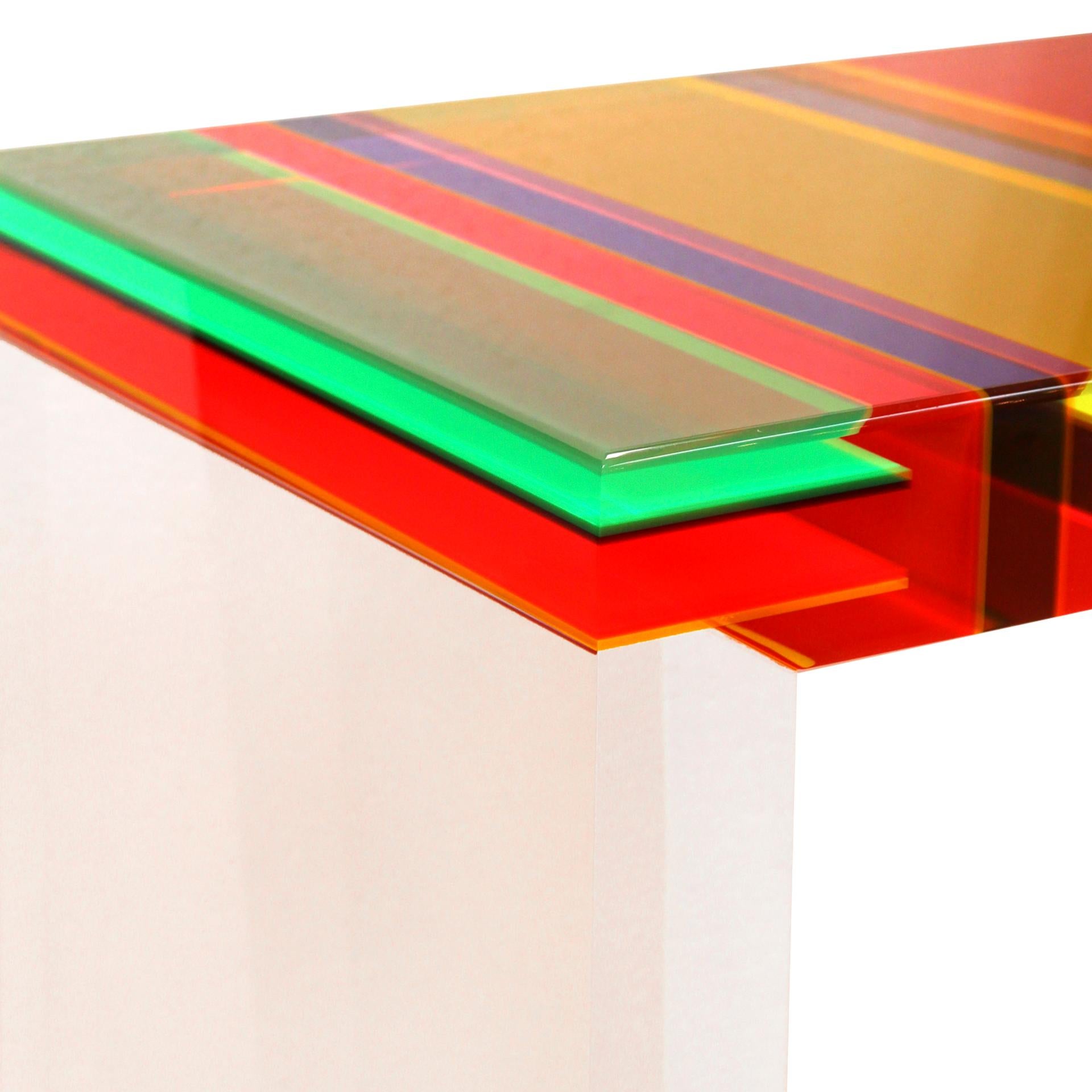 Modern Contemporary Colored Methacrylate and Brass Italian Console Designed by Superego For Sale