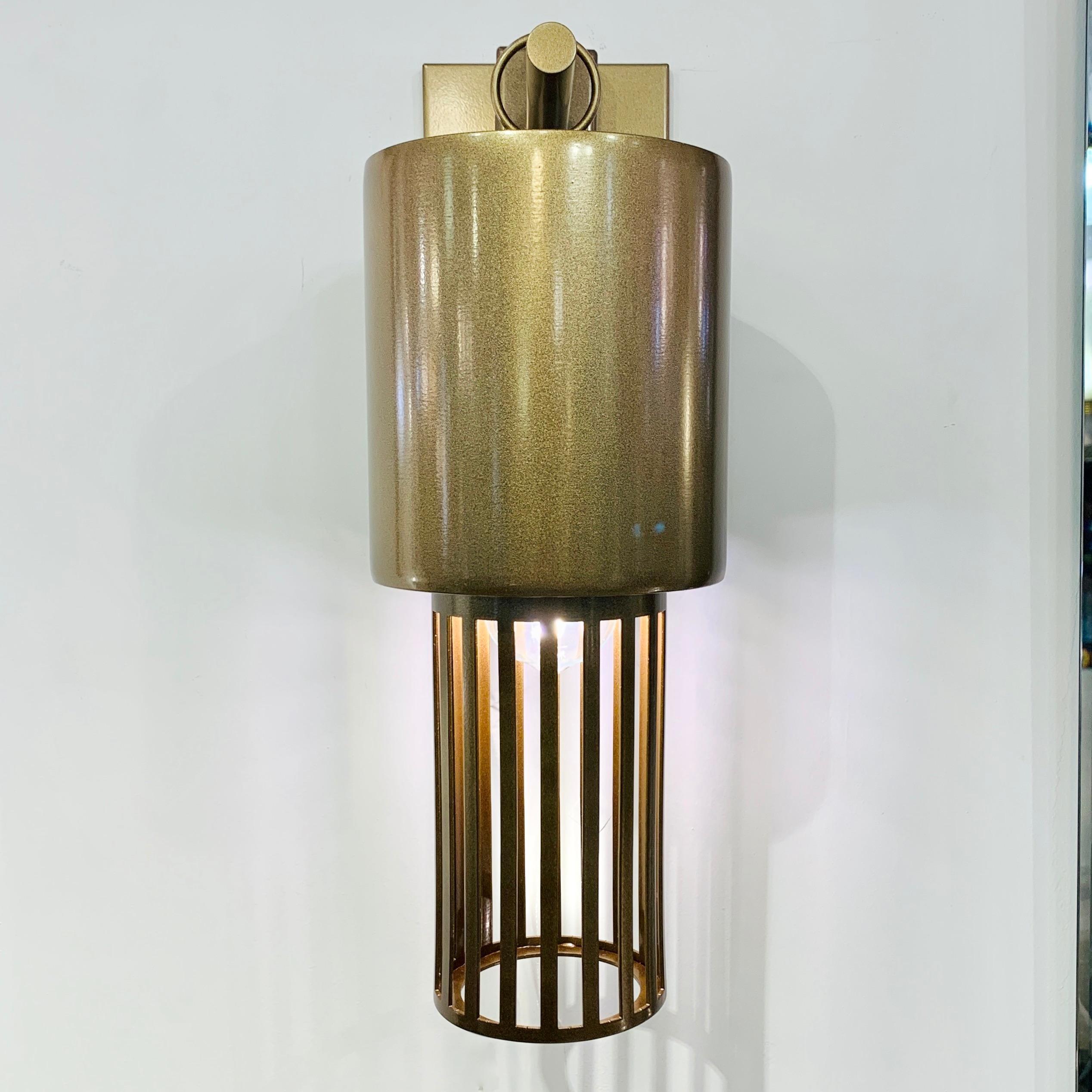 Contemporary Modern Italian Design Futurist Tubular Bronze Finish Steel Sconce For Sale 6