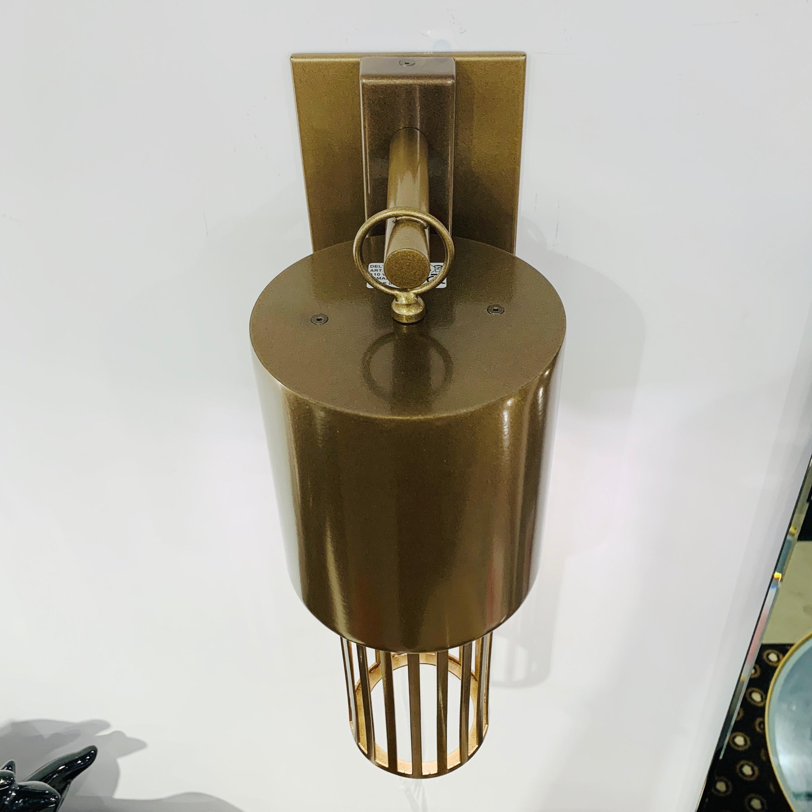 Contemporary Modern Italian Design Futurist Tubular Bronze Finish Steel Sconce For Sale 7