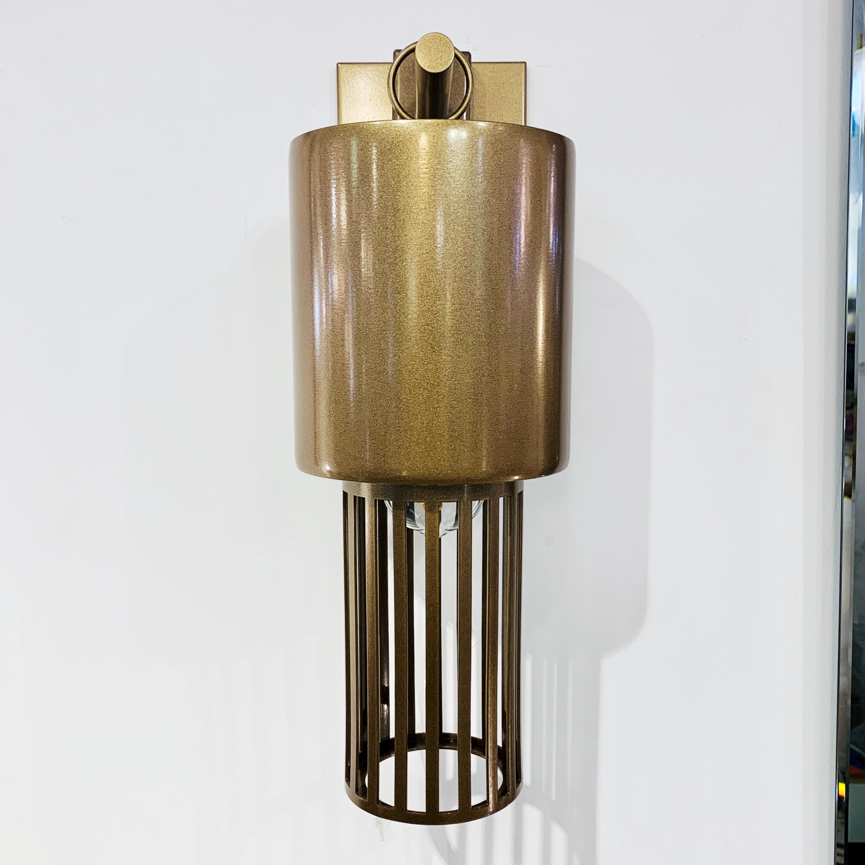 Contemporary Modern Italian Design Futurist Tubular Bronze Finish Steel Sconce For Sale 10