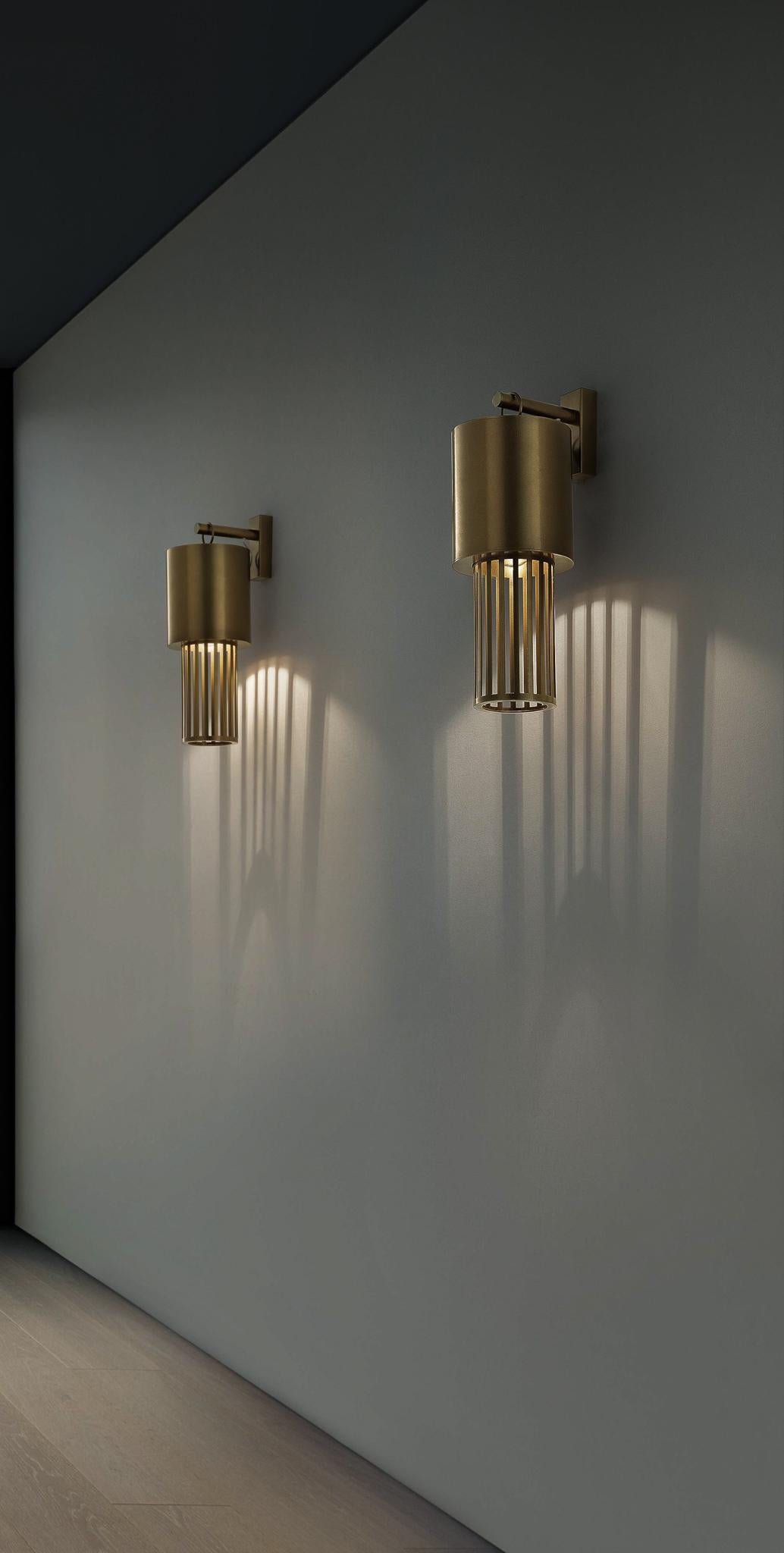 Brass Contemporary Modern Italian Design Futurist Tubular Bronze Finish Steel Sconce For Sale