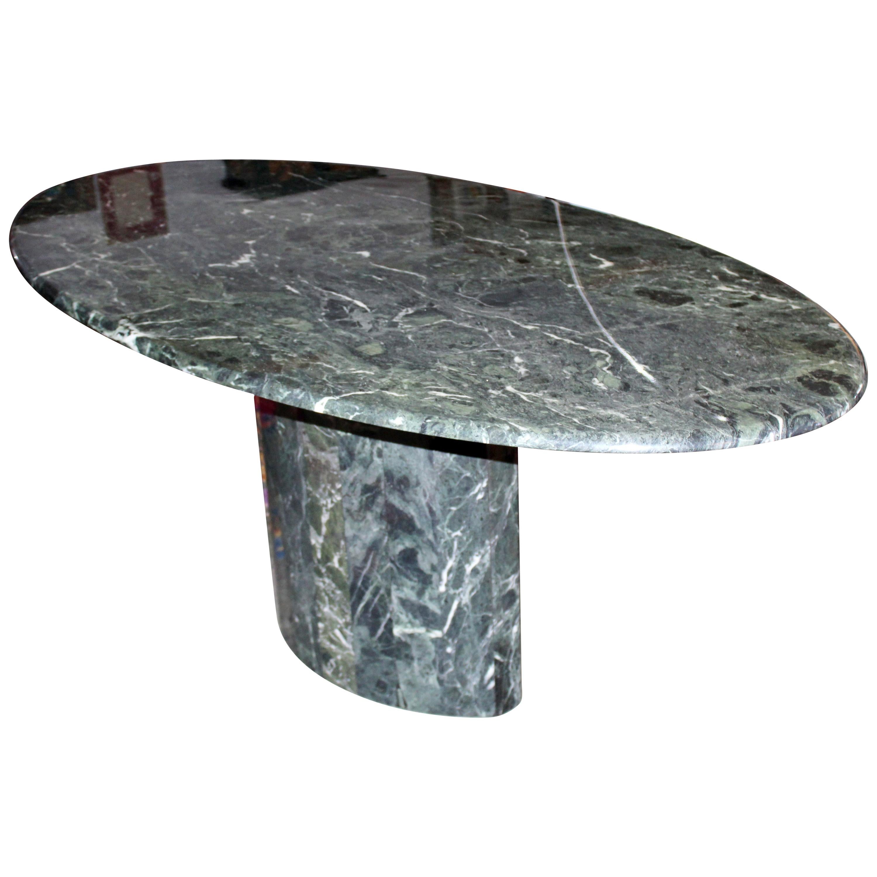 Contemporary Modern Italian Green Marble Oval Dining Table, 1980s