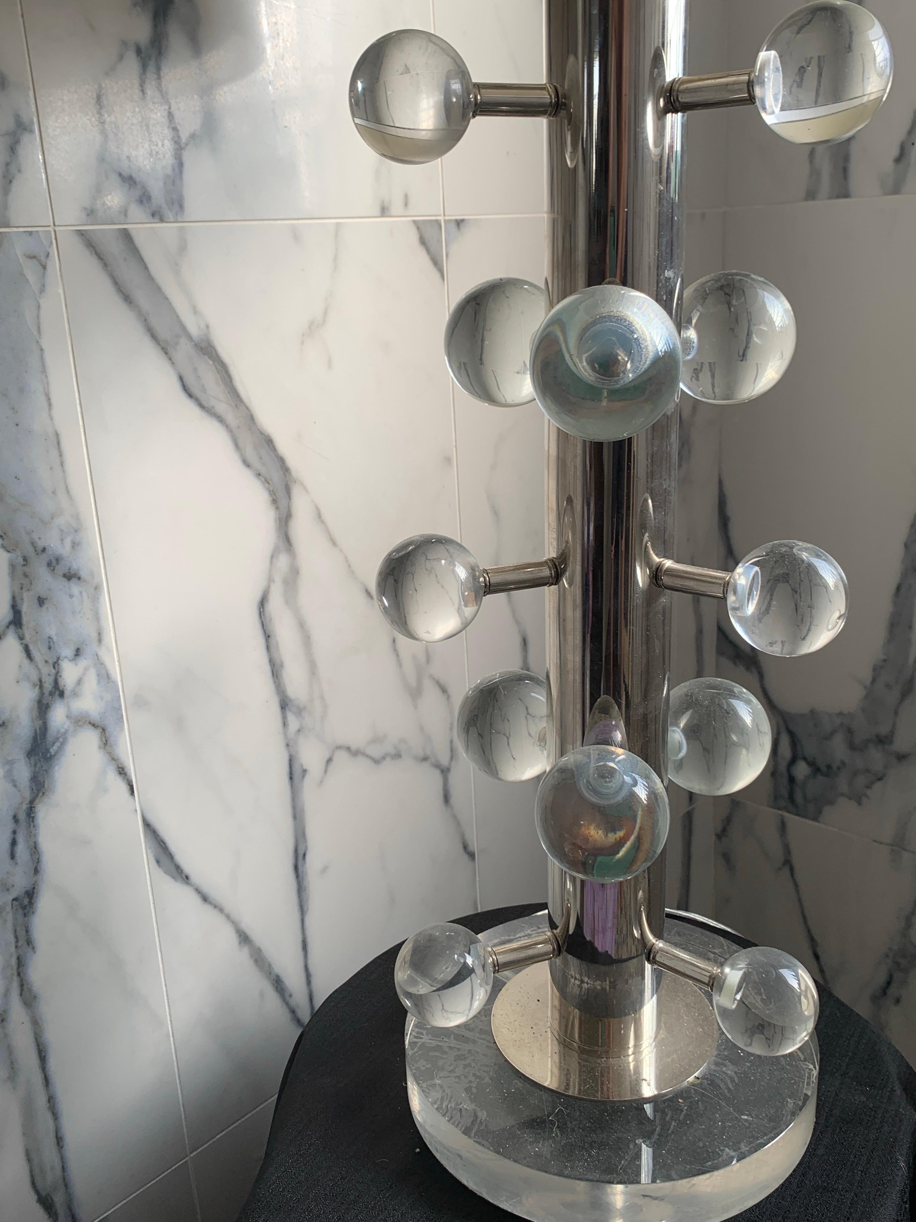 Contemporary Modern Italian HEAVY Lucite Orb Lamp. Never Used w/Unusual Shade For Sale 6