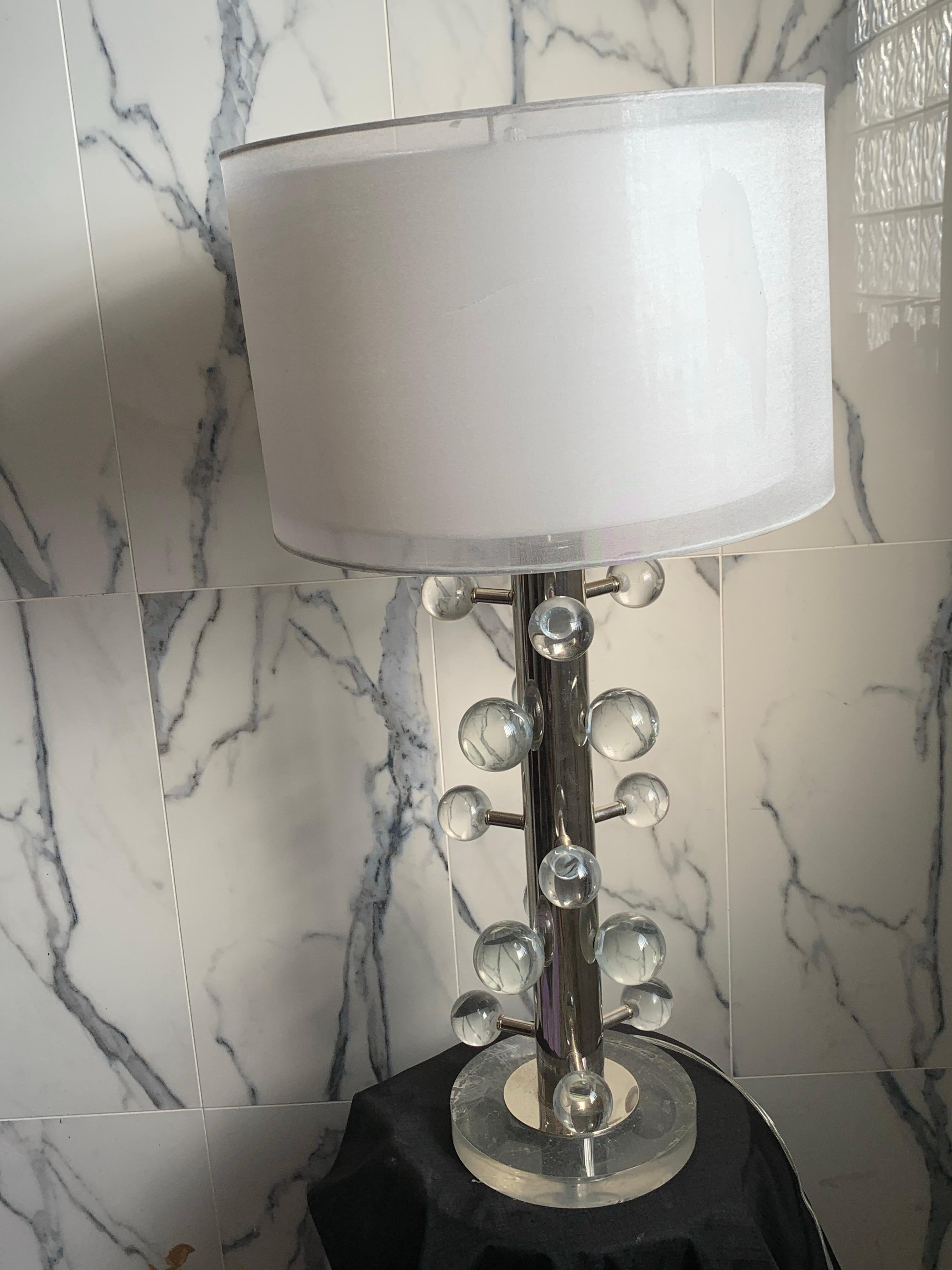 Contemporary Modern Italian HEAVY Lucite Orb Lamp. Never Used w/Unusual Shade For Sale 10