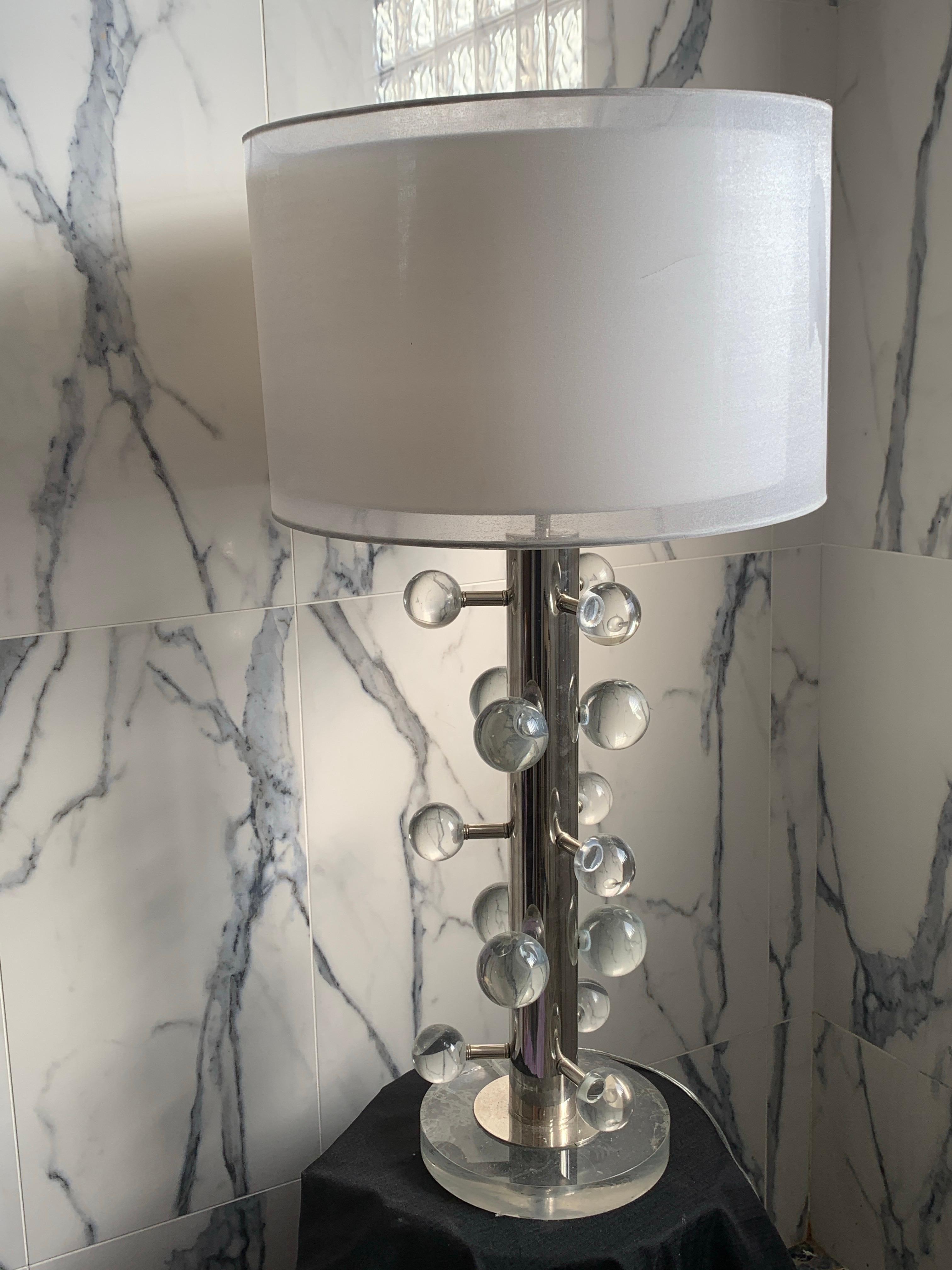 Contemporary Modern Italian HEAVY Lucite Orb Lamp. Never Used w/Unusual Shade For Sale 11