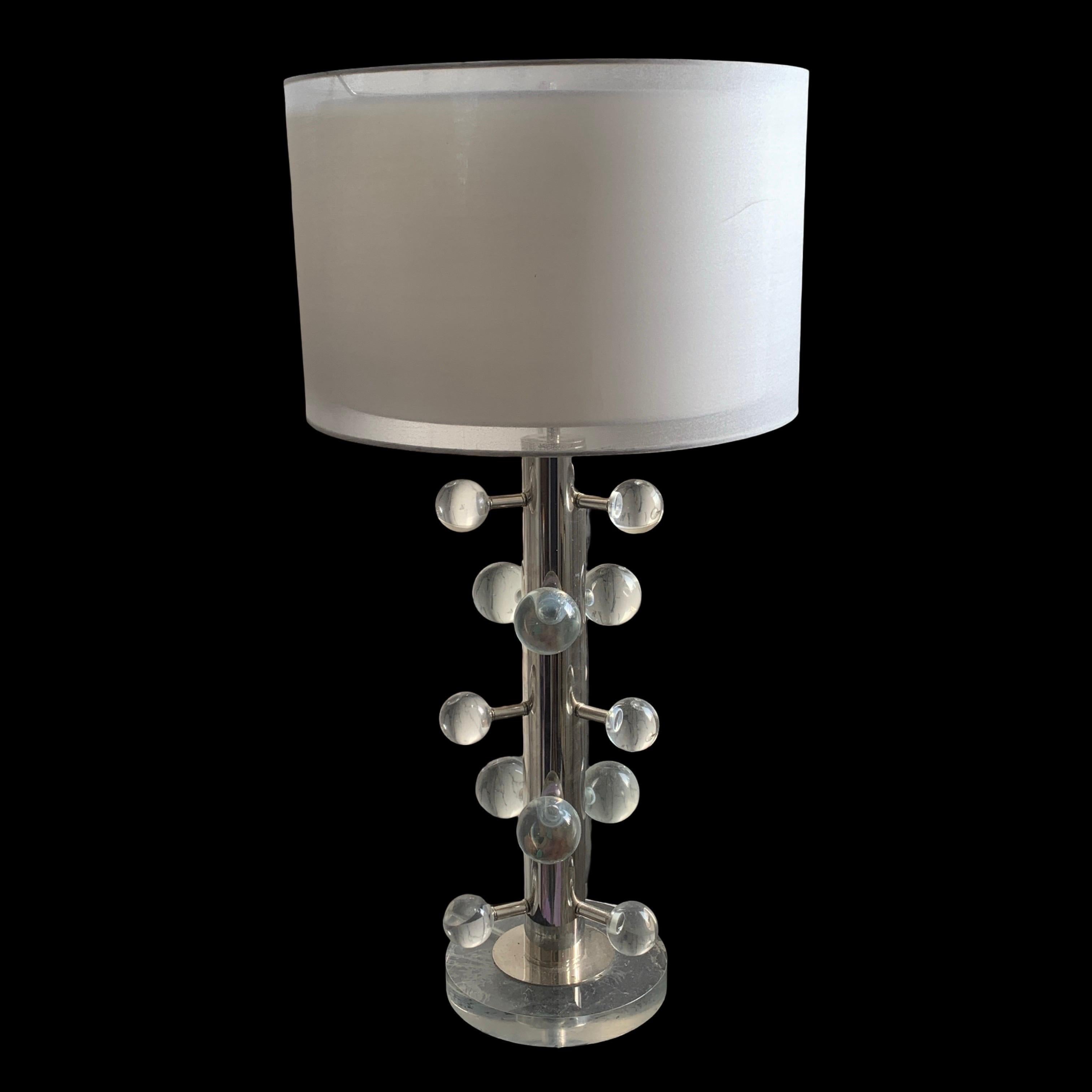 Contemporary Modern Italian HEAVY Lucite Orb Lamp. Never Used w/Unusual Shade For Sale 12