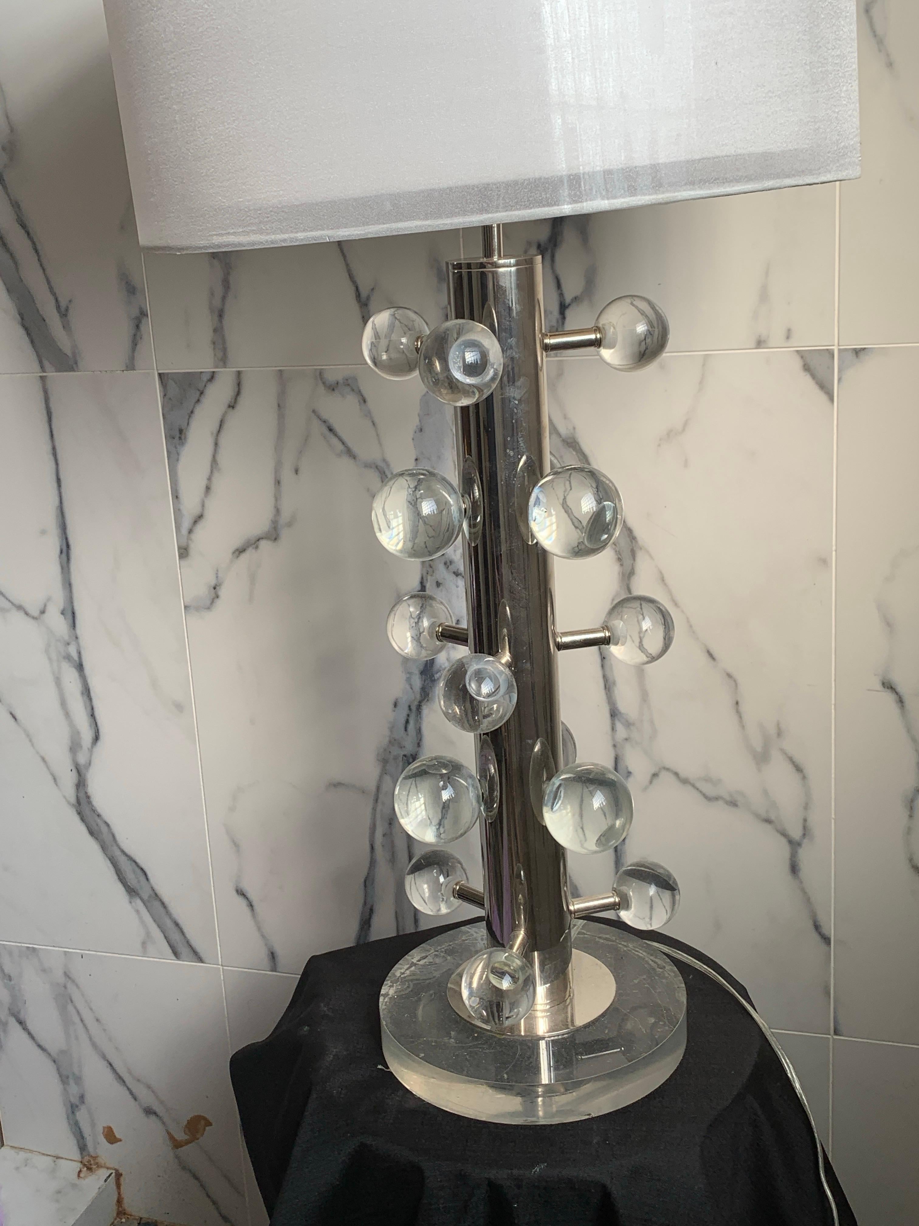 Contemporary Modern Italian HEAVY Lucite Orb Lamp. Never Used w/Unusual Shade In Good Condition For Sale In Palm Springs, CA