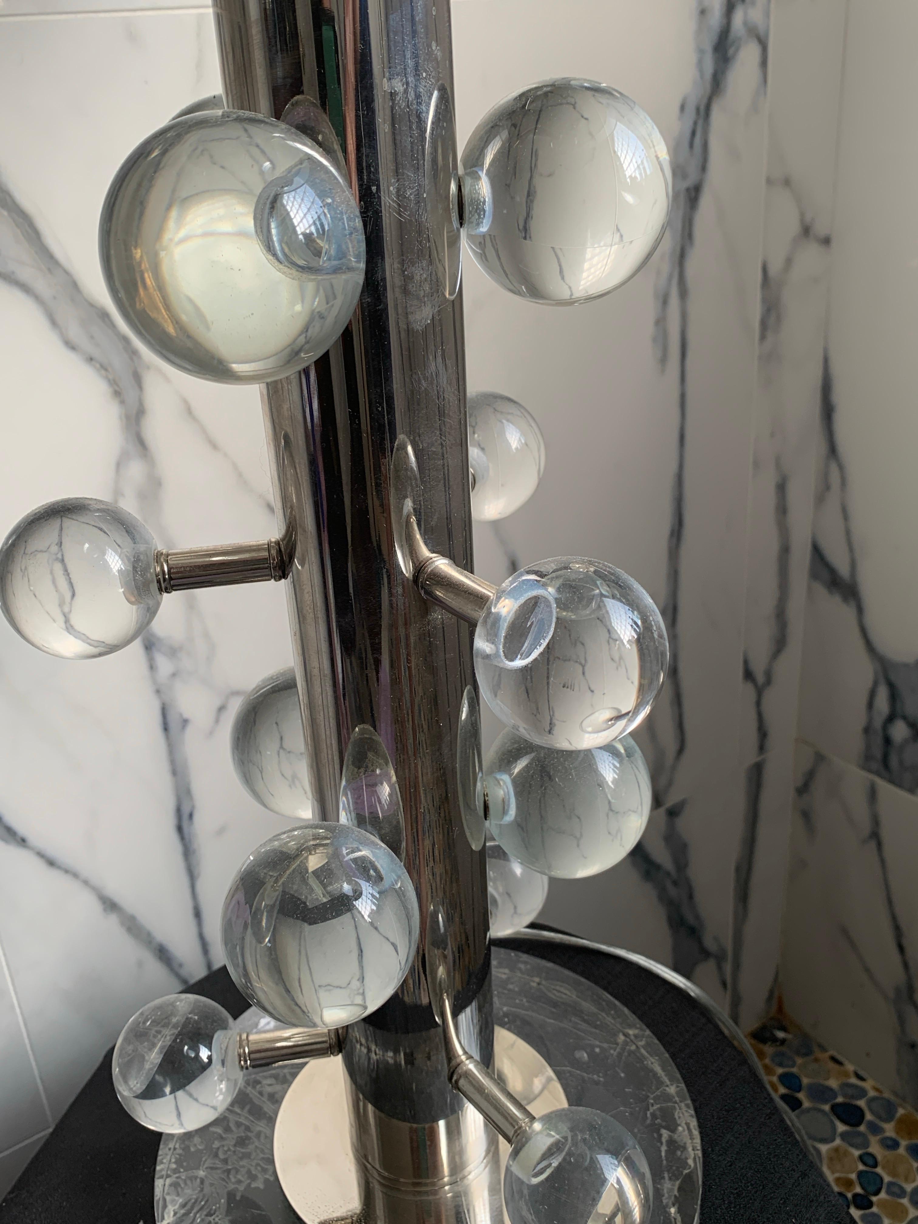 Contemporary Modern Italian HEAVY Lucite Orb Lamp. Never Used w/Unusual Shade For Sale 1