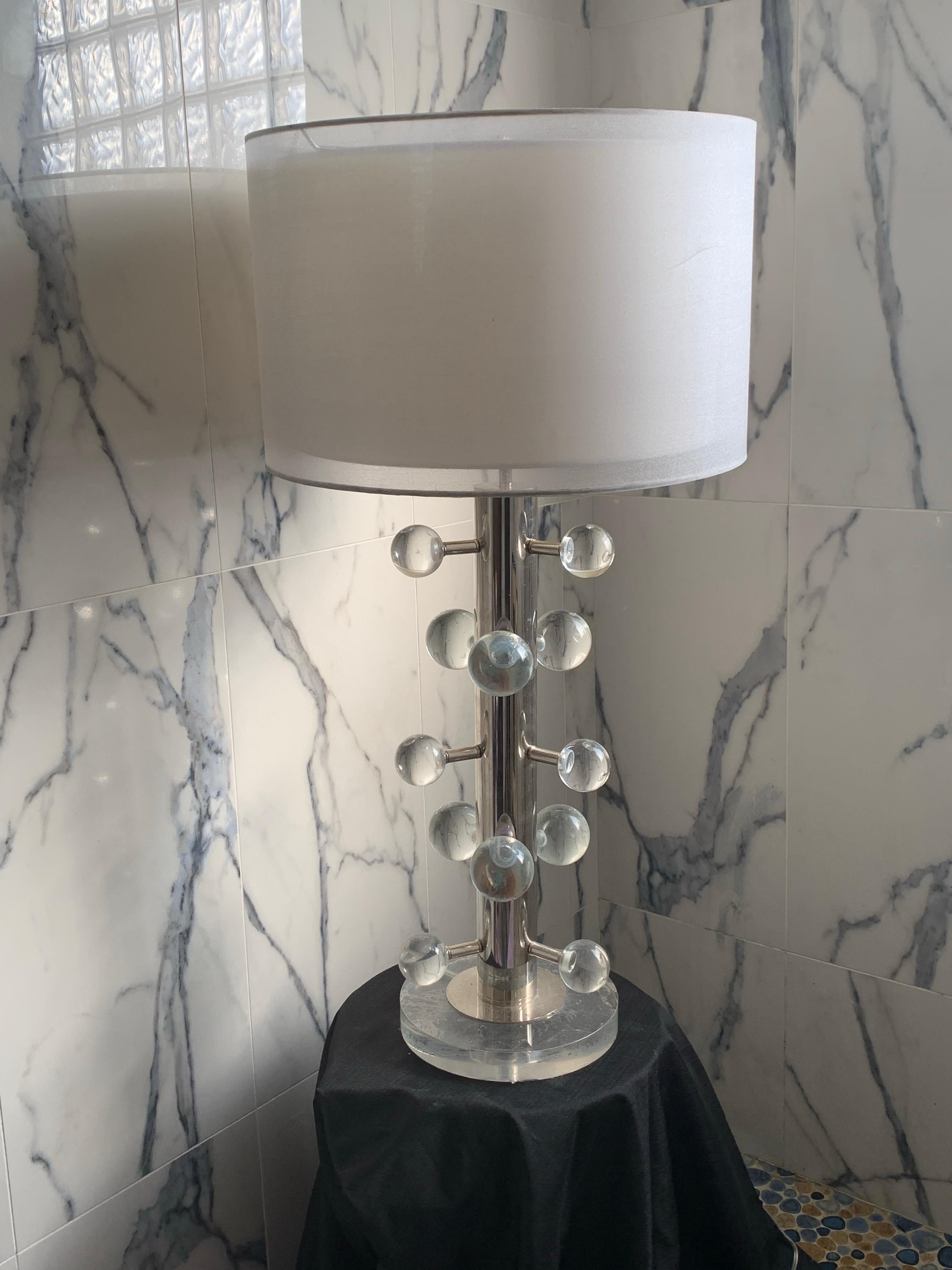Contemporary Modern Italian HEAVY Lucite Orb Lamp. Never Used w/Unusual Shade For Sale 3