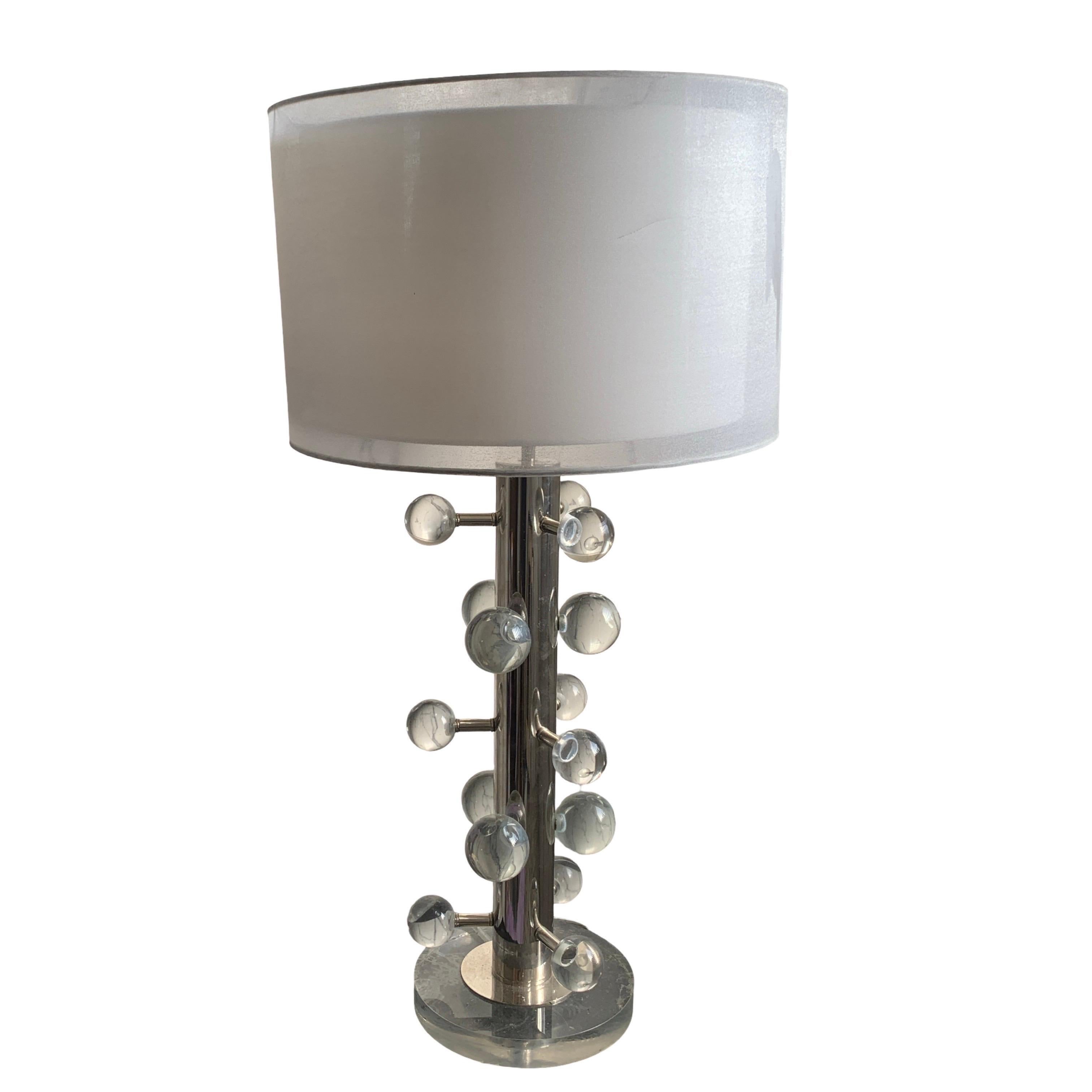 Contemporary Modern Italian HEAVY Lucite Orb Lamp. Never Used w/Unusual Shade For Sale