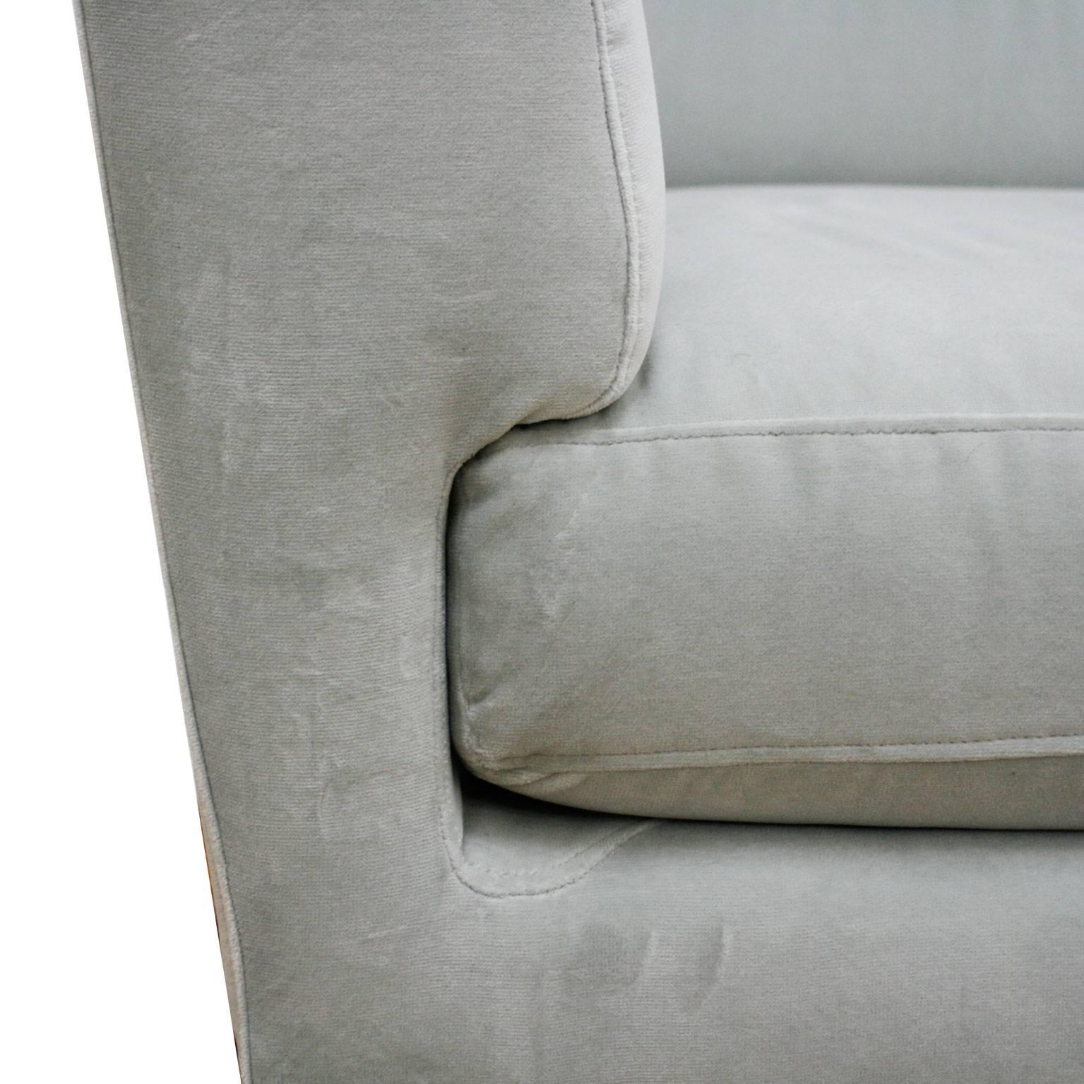 Mid-Century Modern Contemporary Modern Italian L-Shape Sectional Grey Cotton Velvet and Steel Sofa