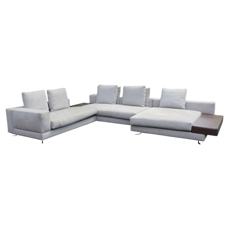 Contemporary Modern Italian Minotti Grey Sectional Sofa Attached Side