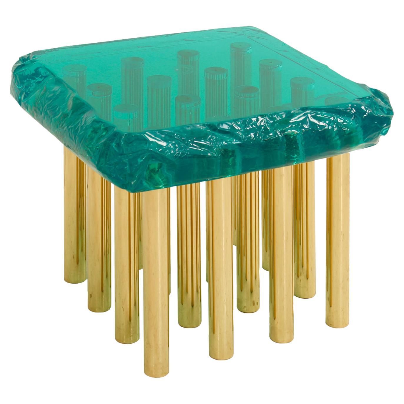 Superego Contemporary Modern Italian Plexiglass and Brass Side Table