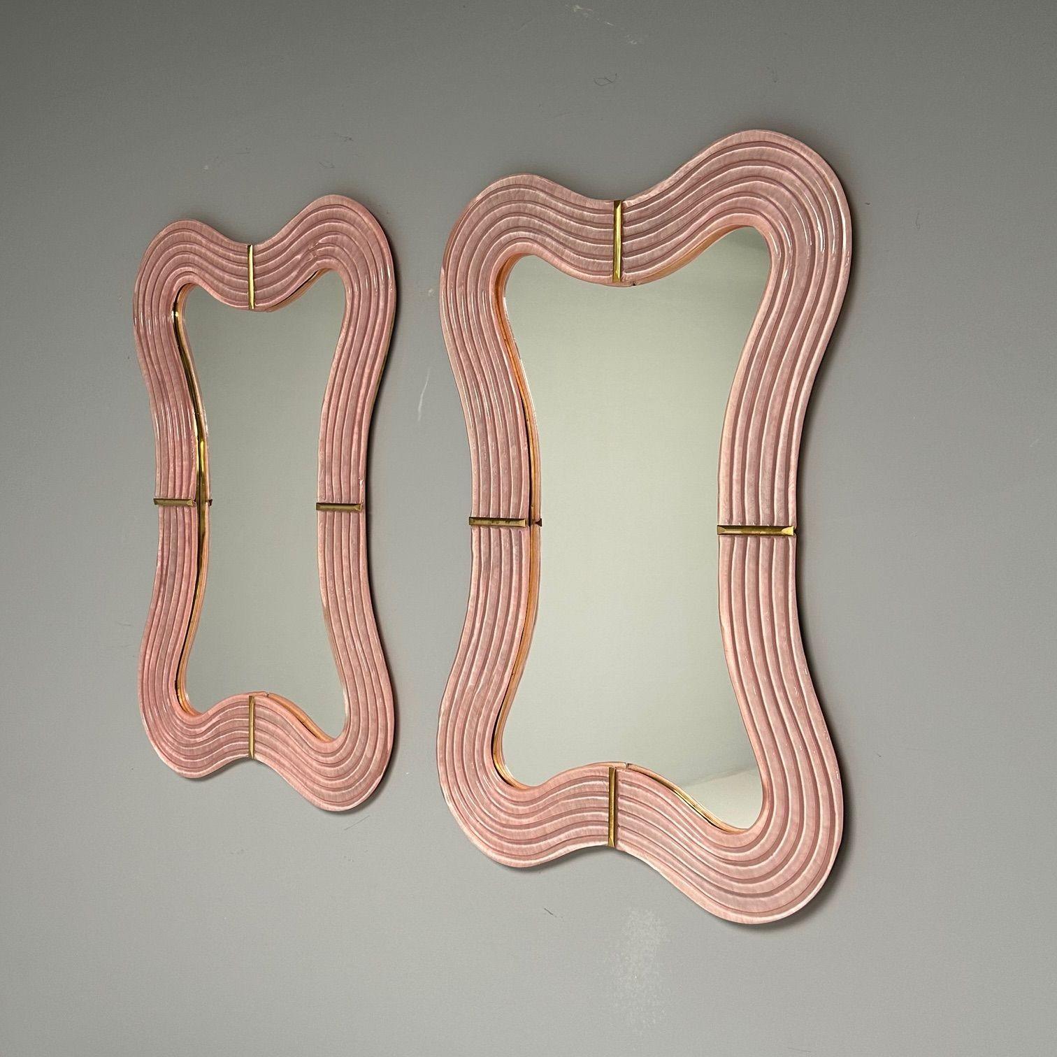 Contemporary, Modern Italian Wall Mirrors, Murano Glass, Silver Leaf, Brass For Sale 9
