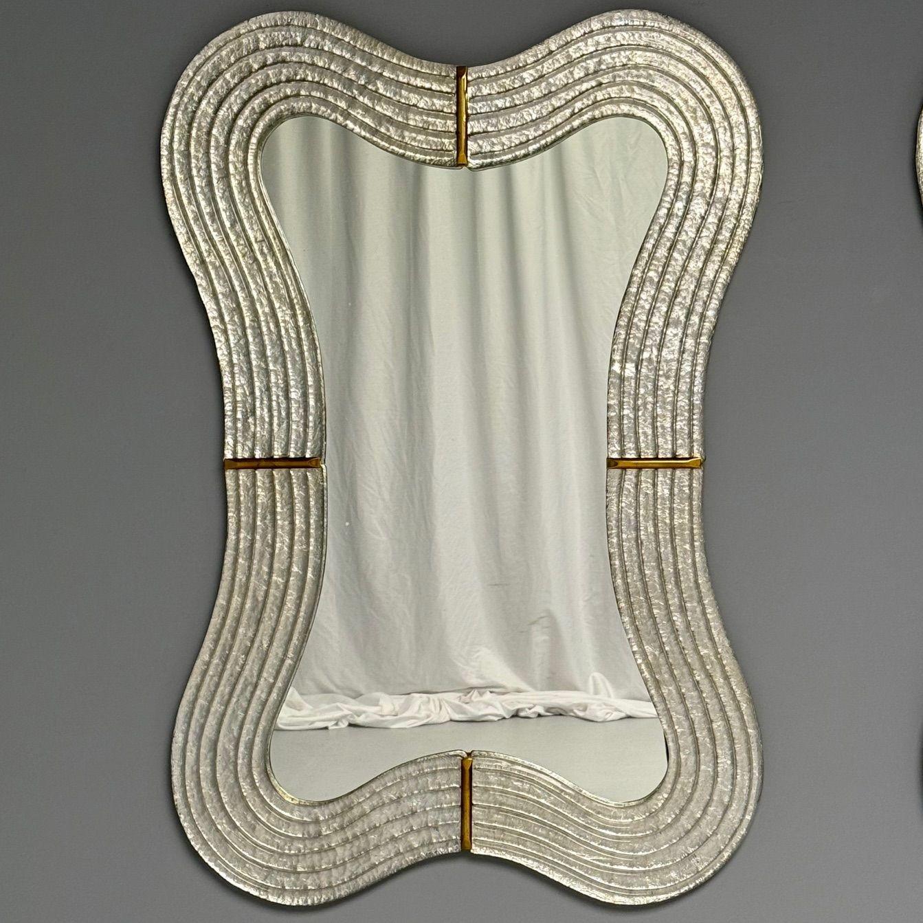 Contemporary, Modern Italian Wall Mirrors, Murano Glass, Silver Leaf, Brass In Good Condition For Sale In Manhasset, NY